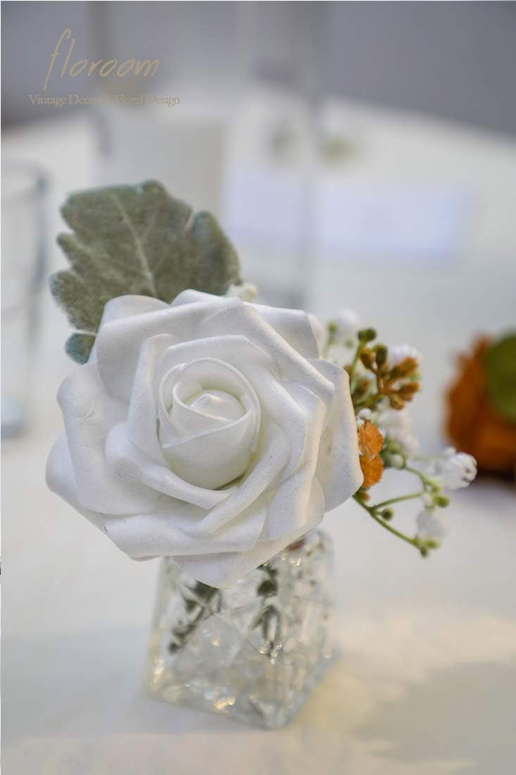 Floroom Artificial Flowers 25pcs Real Looking Shimmer Silver Grey Foam Fake Roses with Stems for DIY Christmas Ornaments Wedding Bouquets Party Tables Centerpieces Floral Arrangements Home Decorations