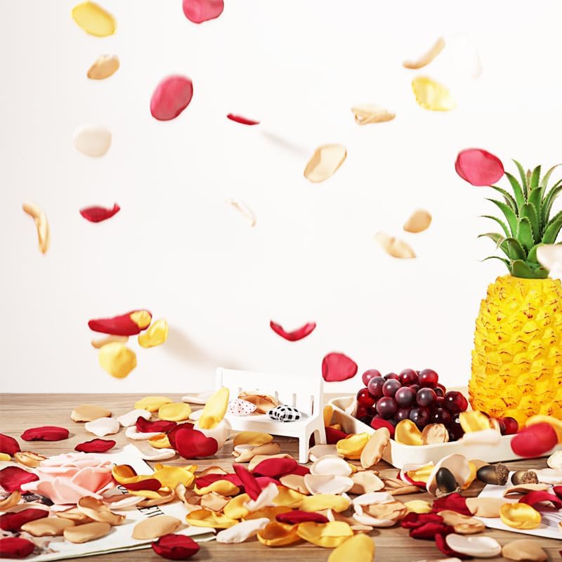 ZOOYOO 200Pcs Silk Rose Flower Petals for Valentaine's Day,Wedding Flower Gril Basket,Aisle Scatter,Table Centerpieces,Romantic Night Decoration,3.5cm Each(Orange Red Gold