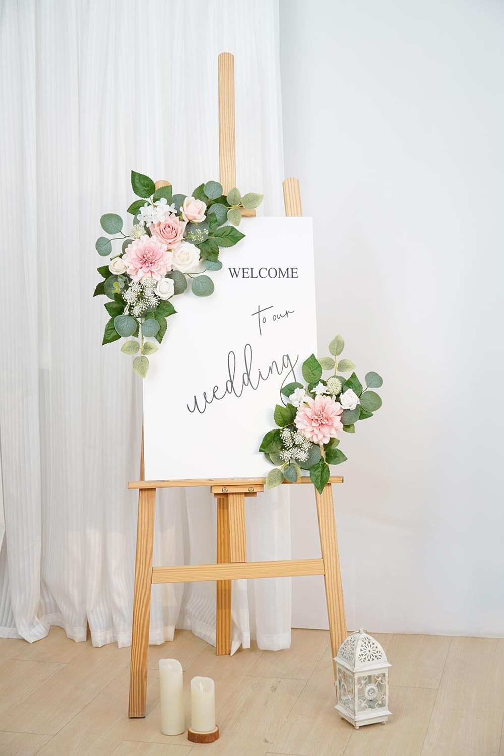 WEIERYUE(Pack of 2) Artificial Flowers Decorations,Artificial Arch Backdrop Garlandfor Ceremony Party Reception Entrance Welcome Easel Door Floral Decor Wall Home Entryway Outdoor(Ash Powder)