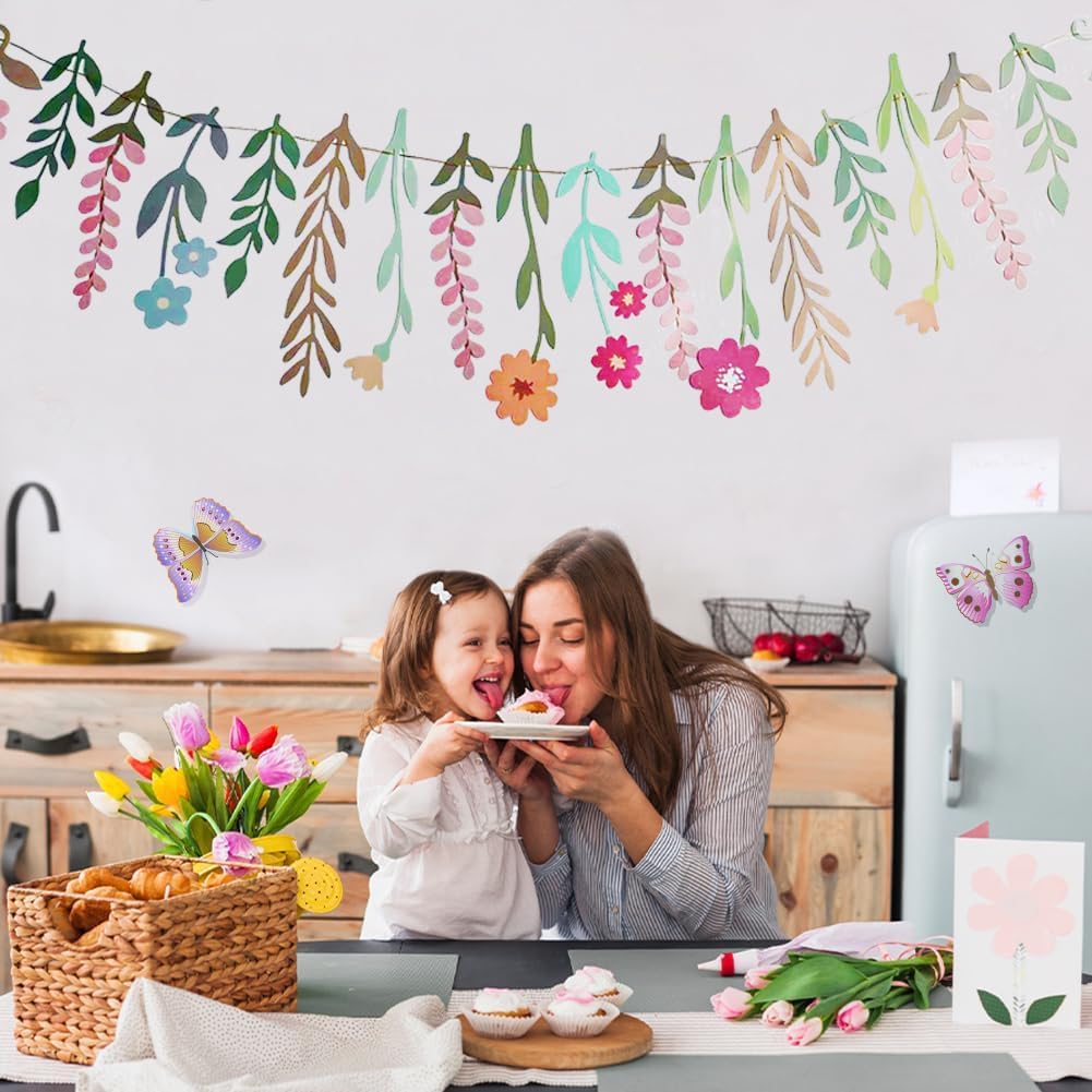 2PCS Flower Party Banner Wildflower Party Decorations Double-Sided Waterproof Flower Garland Baby Shower Birthday Tea Party Supplies Garden Picnic Wedding Backdrop Indoor Outdoor