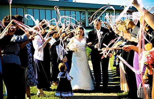 100PCS Ribbon Stick Wands Wedding Streamers with Silk Fairy Stick Wand for Wedding Party Baby Shower Send Off Party Activities Holiday Celebration Favors (Red-100PCS)