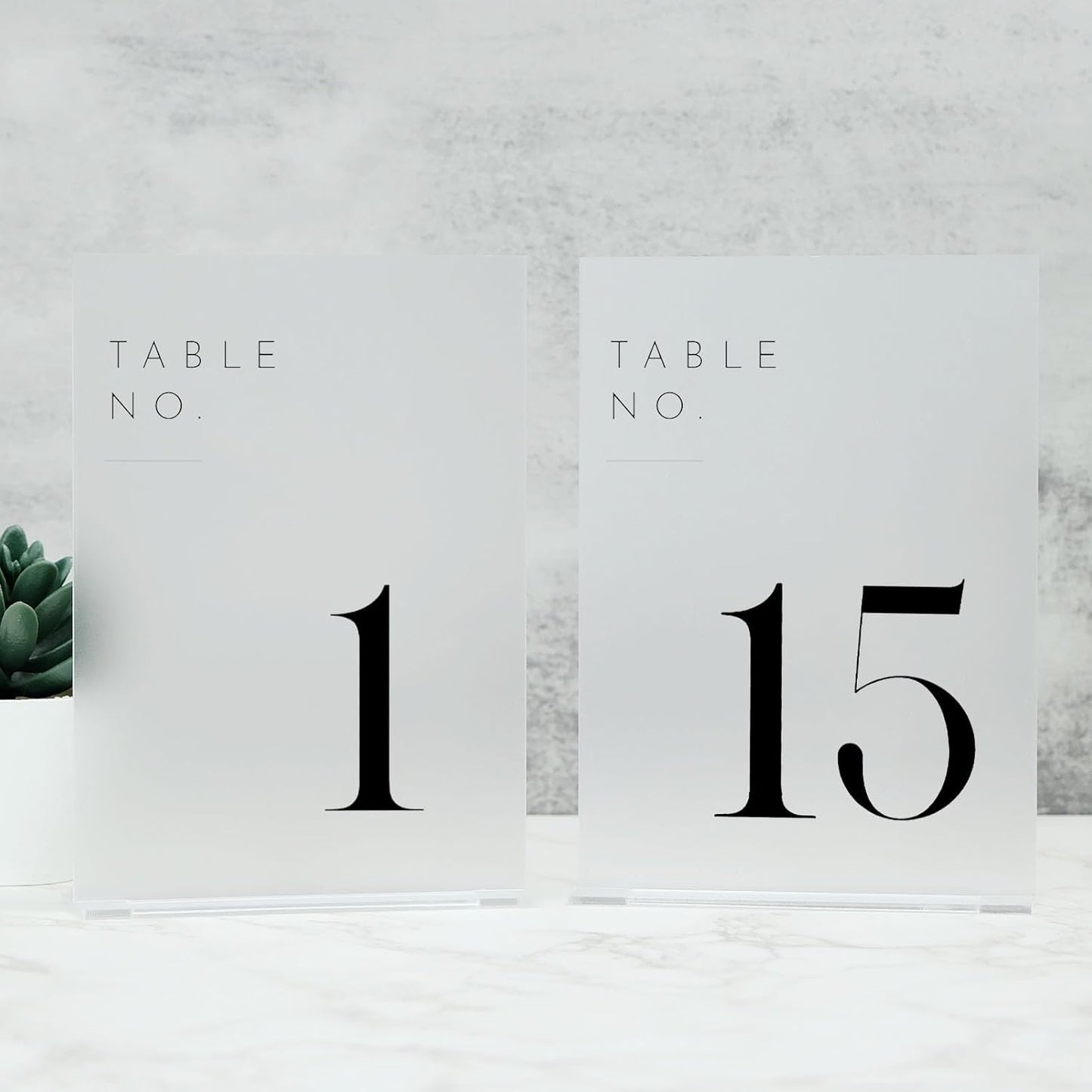 JINMURY Frosted Wedding Table Numbers 1-15 with Stands, 5"x7" Frosted Acrylic Table Numbers, Perfect for Wedding Reception, Party, Anniversary, Event (Black Font 1-15, 5"x7")