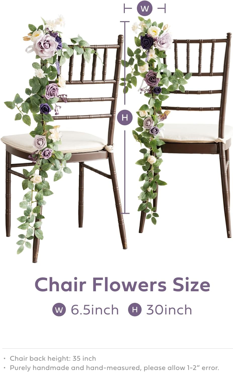 Ling's Moment 10pcs Wedding Chair Decorations Aisle Floral Swag Artificial Pew Flowers Hanging Garland Lilac Purple Gold for Ceremony Reception Church Rose Floral Faux Arrangement Party Outdoor Decor