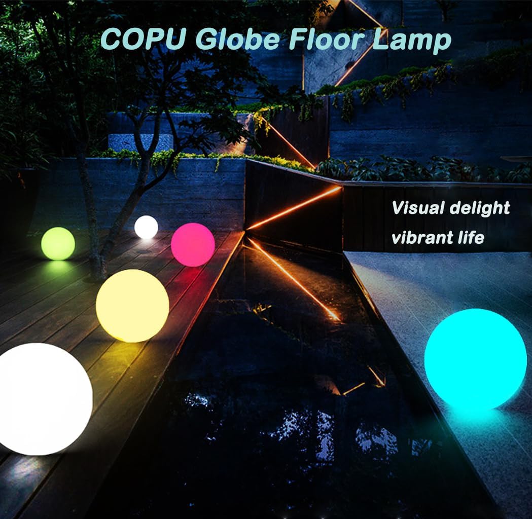 12-Inch LED Ball Light, Changing Glowing Orb Light with Remote, Soft Dimmable Globe Floor Lamp, Rechargeable Globe Mood Lamp, Waterproof Decorative Cordless Night Lights for Home Bedroom Nursery Patio