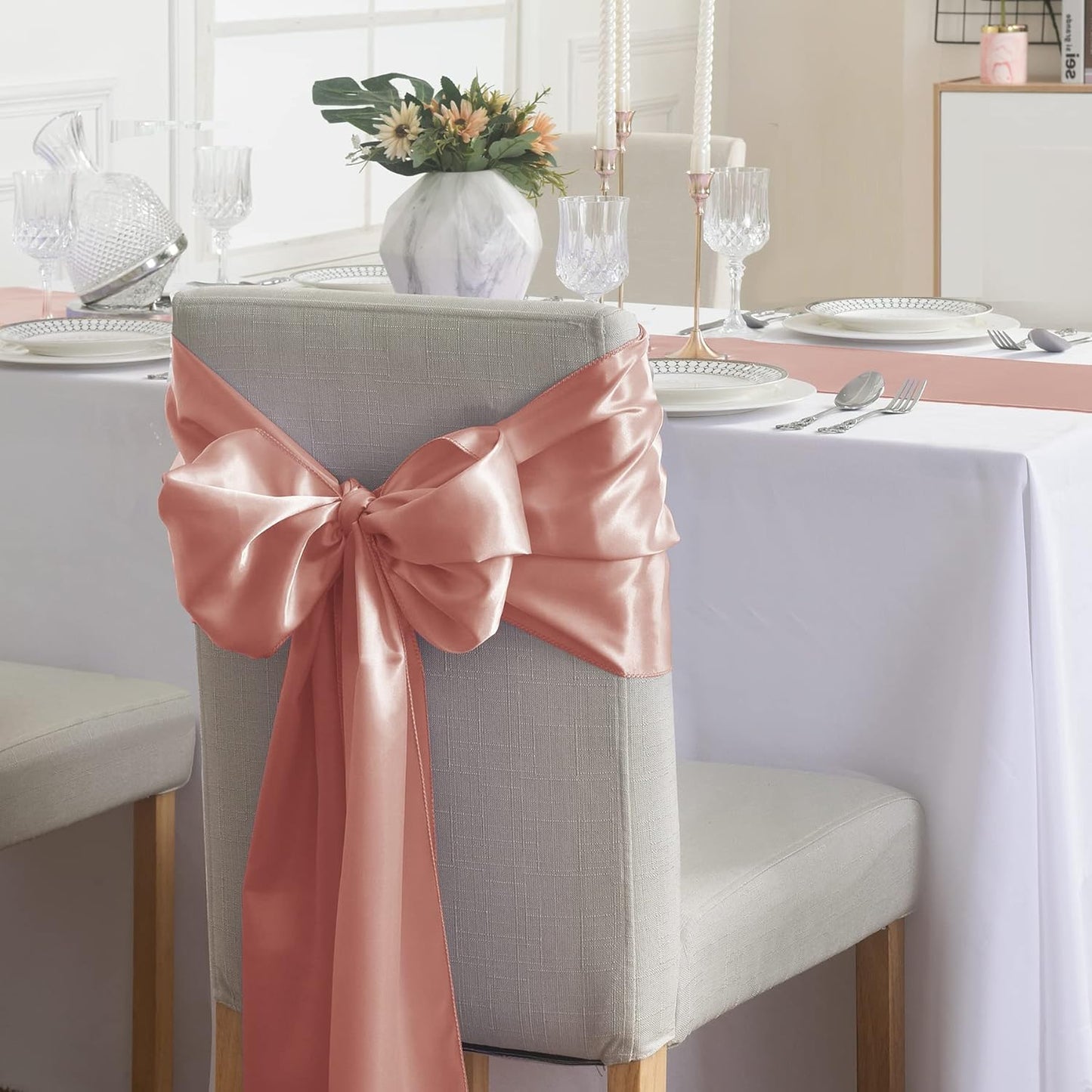 12Pack Table Runner 12 x 108 Inches Satin Silk Table Runner for Wedding, Birthday Party, Banquets, Graduations Decoration, fit Rectange and Round Table-Rose Gold