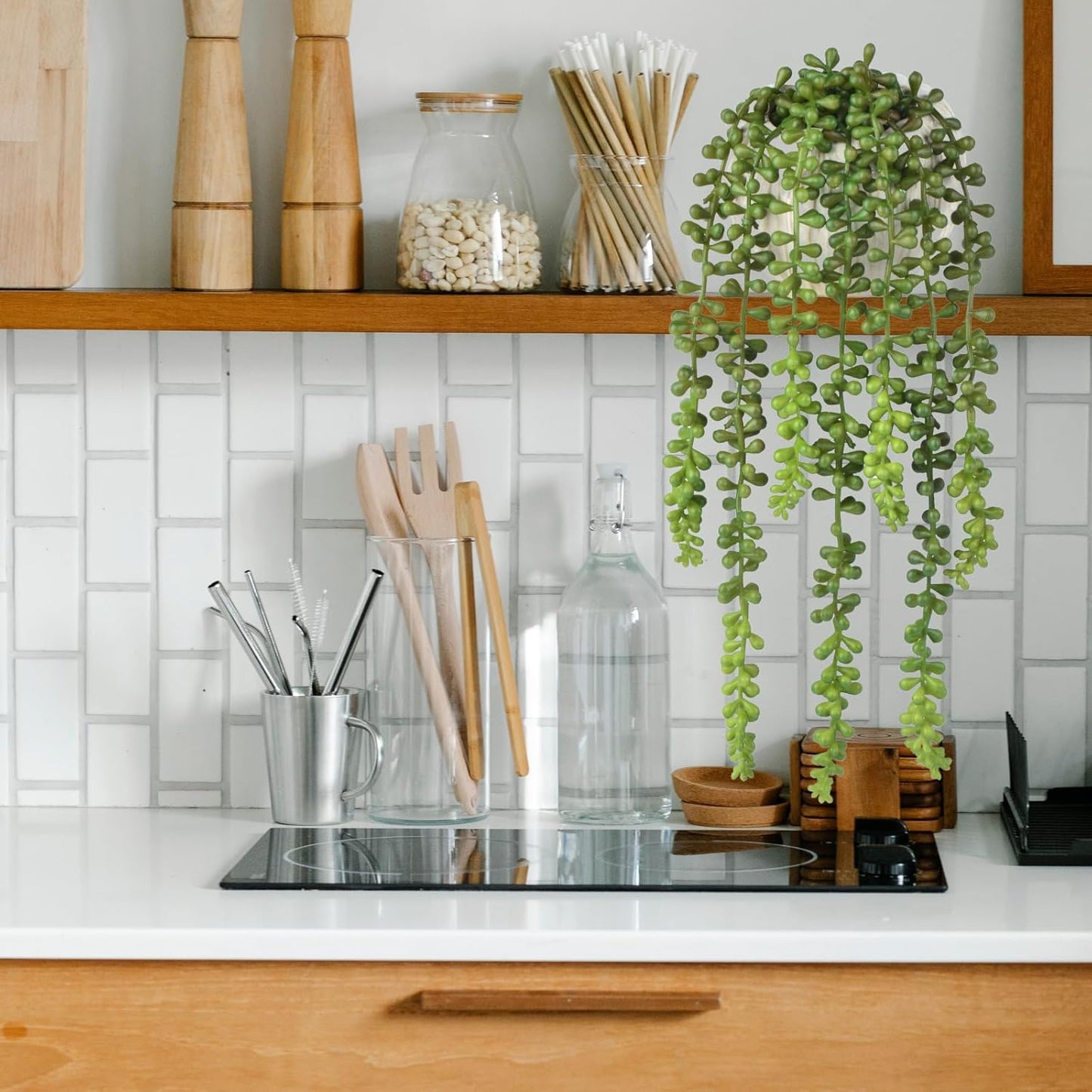 Succulents Plants Artificial, Small String of Pearls with Ceramic Pot Artificial Faux String of Pearls Suitable for Home Garden Decor, Wall Decoration