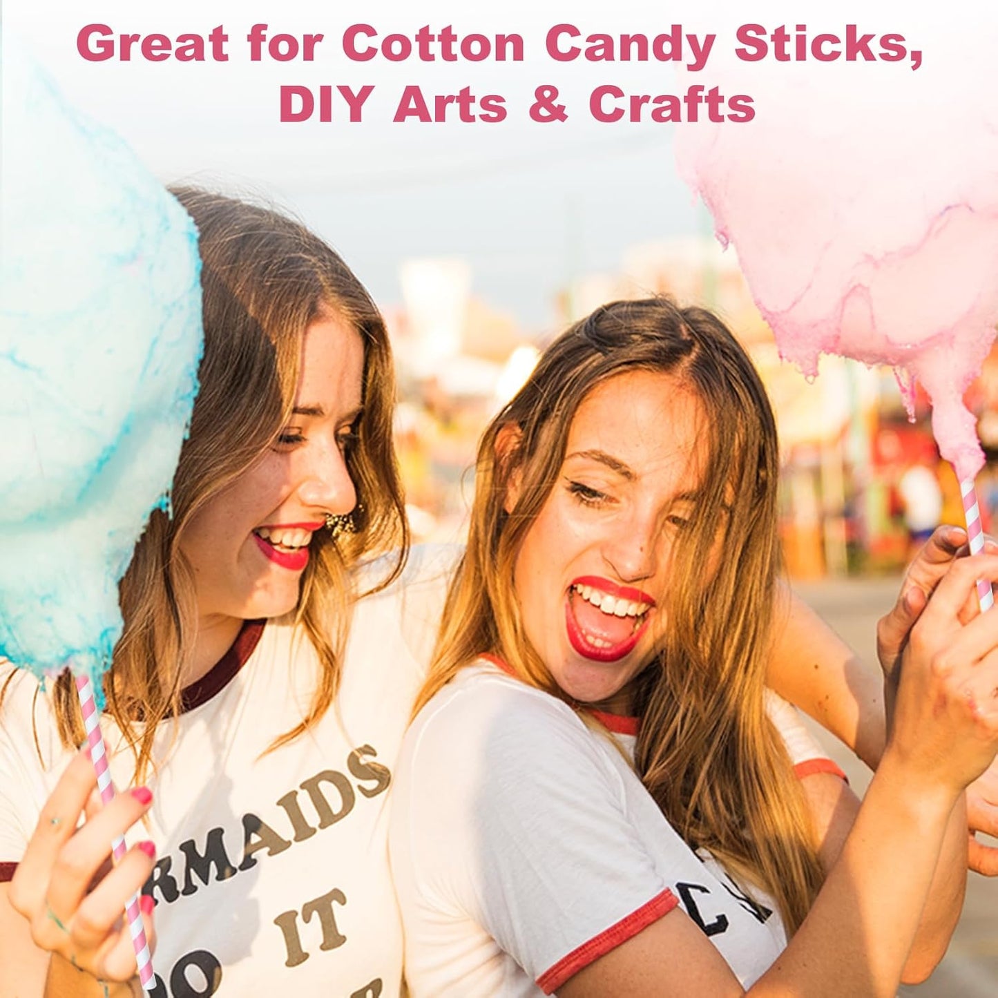 14 inch Extra Long Disposable Pink/White Striped Paper Drinking Straws 0.31" Wide - 100 Counts, Biodegradable