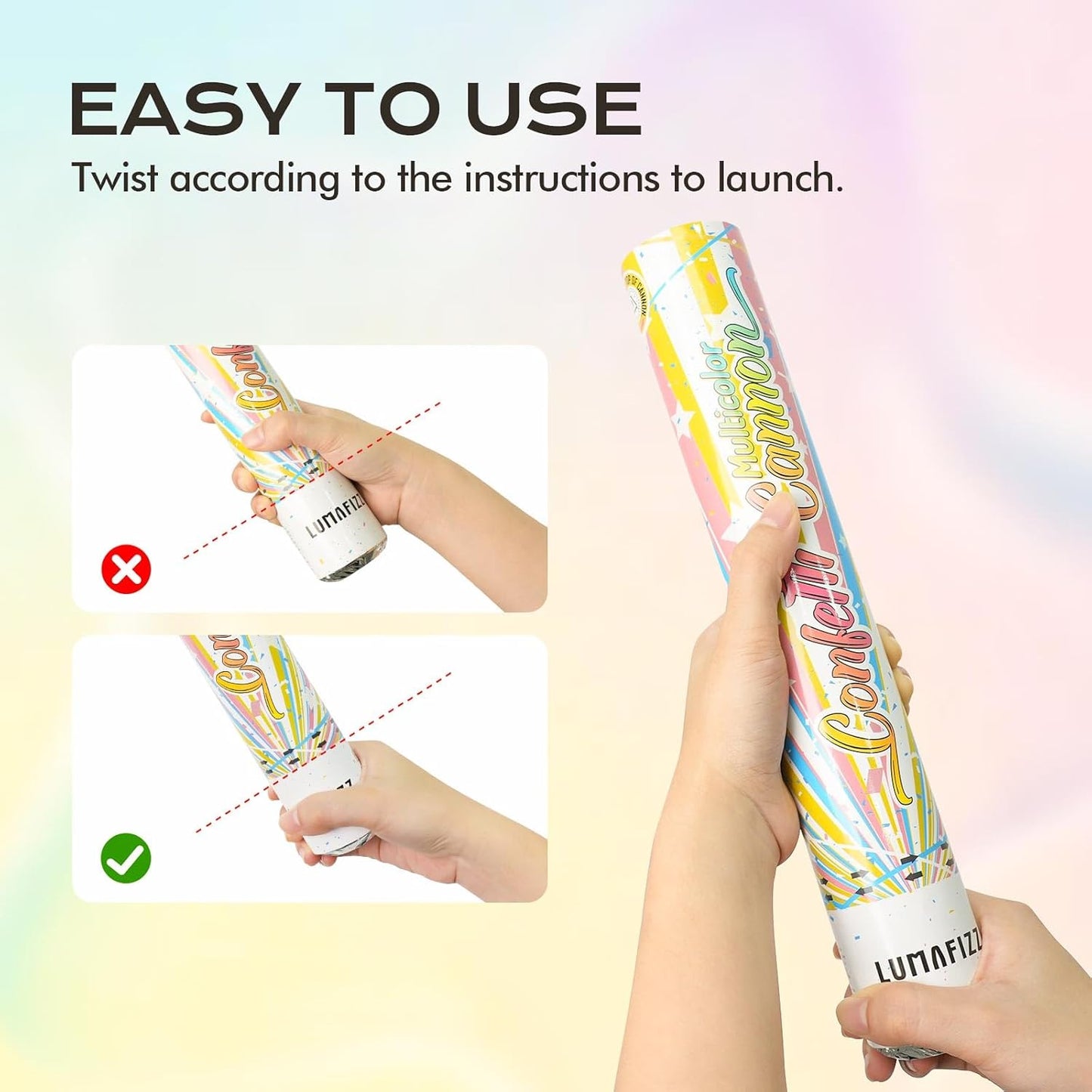 12 InchConfetti Biodegradable [6 Pack Confetti Cannons | Multicolor Confetti Poppers for Wedding Celebration, Birthday Party Christmas Eve and New Year Celebration (Dopamine color)