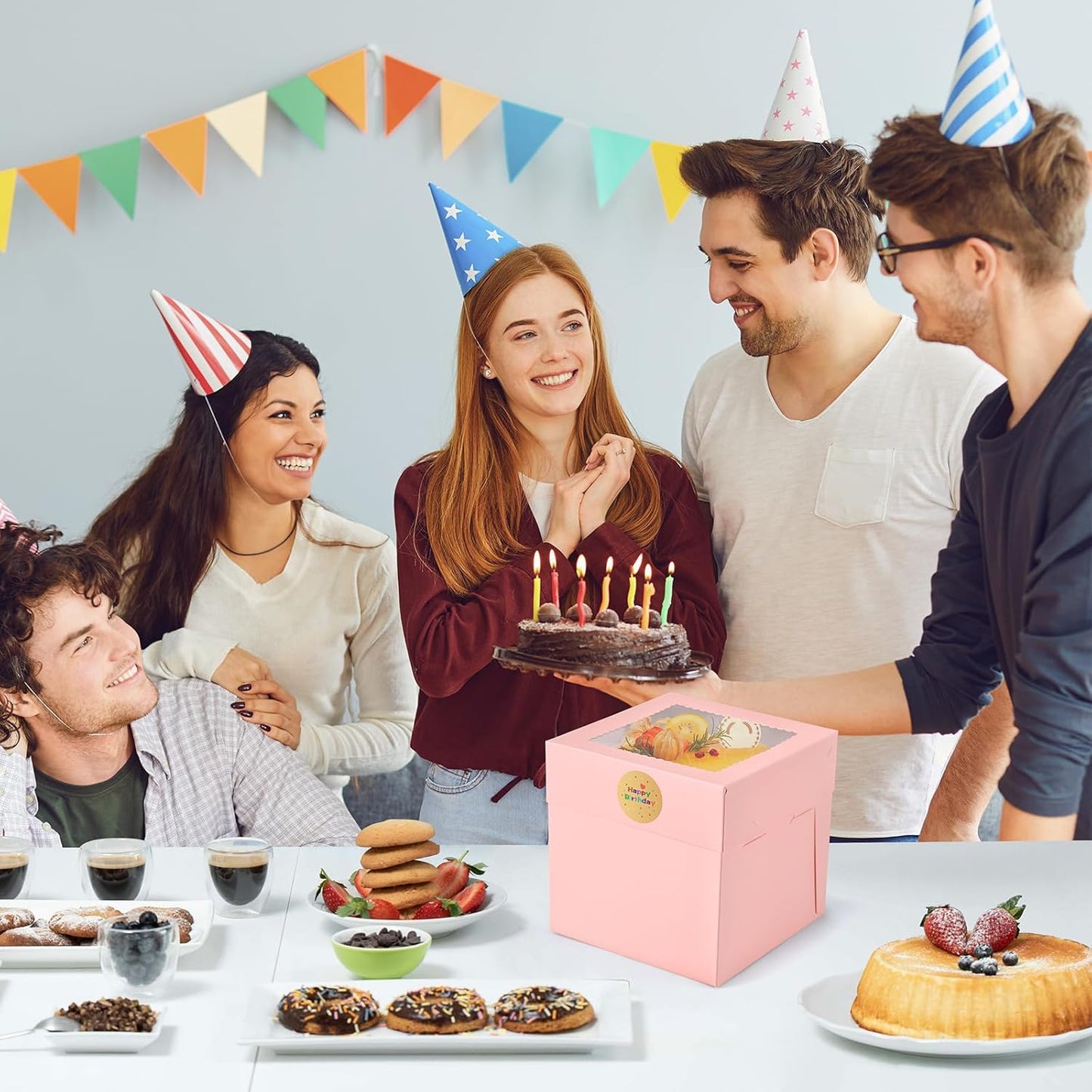 12Pcs 8x8x8 Inches Cake Boxes, Pink Square Bakery Boxes with Window, Disposable Cake Carrier Container for Pastries, Pie, Cookies, Chocolates, Cupcakes, Birthday Party, Wedding