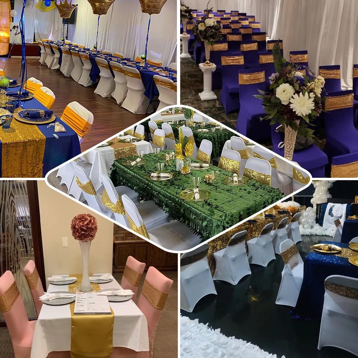 100 Pcs Sequin Chair Sashes Stretch Chair Bands Spandex Polyester Bows for Party Hotel Wedding Banquets Decoration - Royal Blue