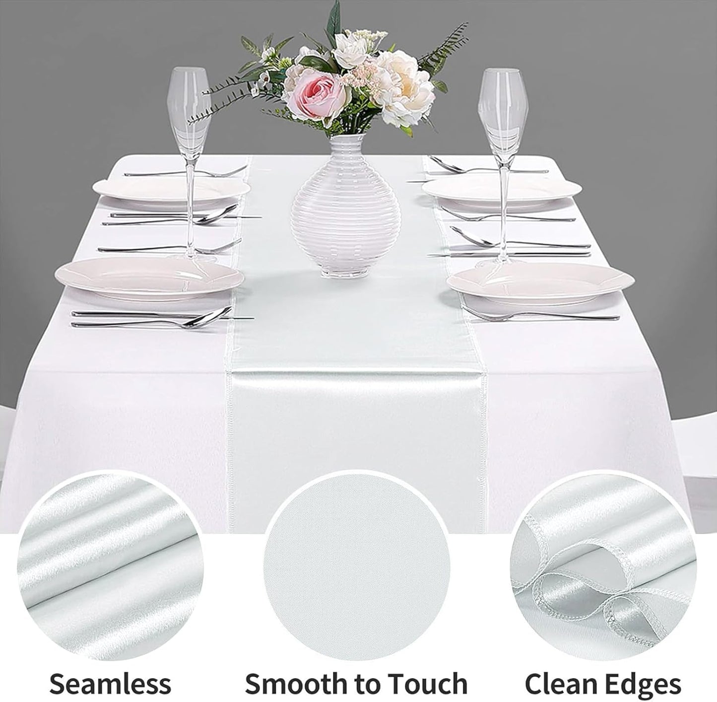 15-Pack Satin Table Runner Silver 12 x 108 inches Long, Table Runners for Wedding, Birthday Parties, Banquets Decorations(15 Pack, 12x108 Inch, Silver)