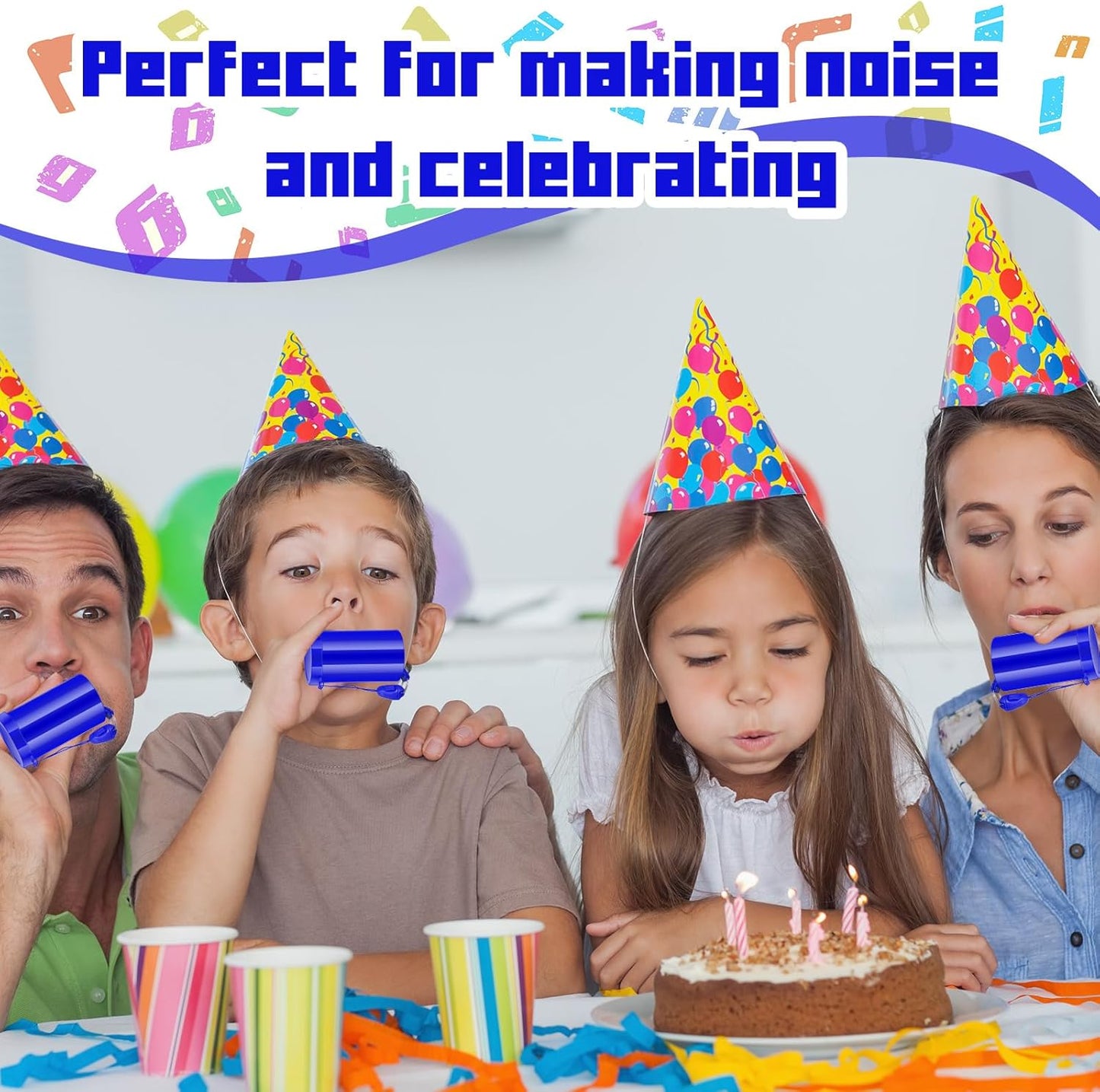 12 Pcs Mini Air Horns 3 Inch Noisemakers for Sporting Events Parties Celebrations Loud Noise Maker Blow Horn Noise Whistle with Lanyard for Birthday Party Celebrations Goodie Fillers(Blue)