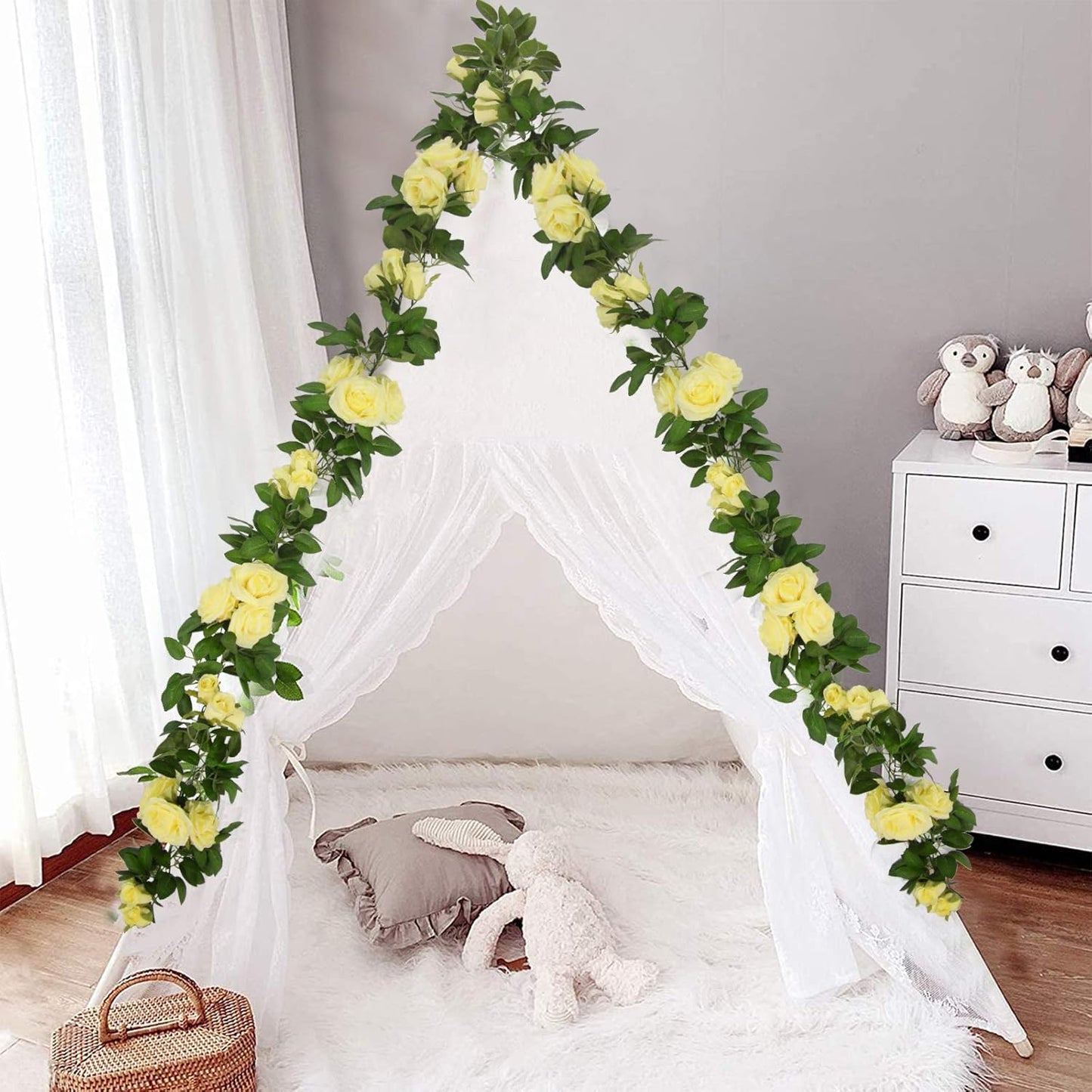 U'Artlines 3 Pack Artificial Yellow Rose Vines Floral Garlands Total 19.5 Ft Fake Vine Silk Flower Garland for Indoor Outdoor Home Wedding Arch Garden Wall Decoration