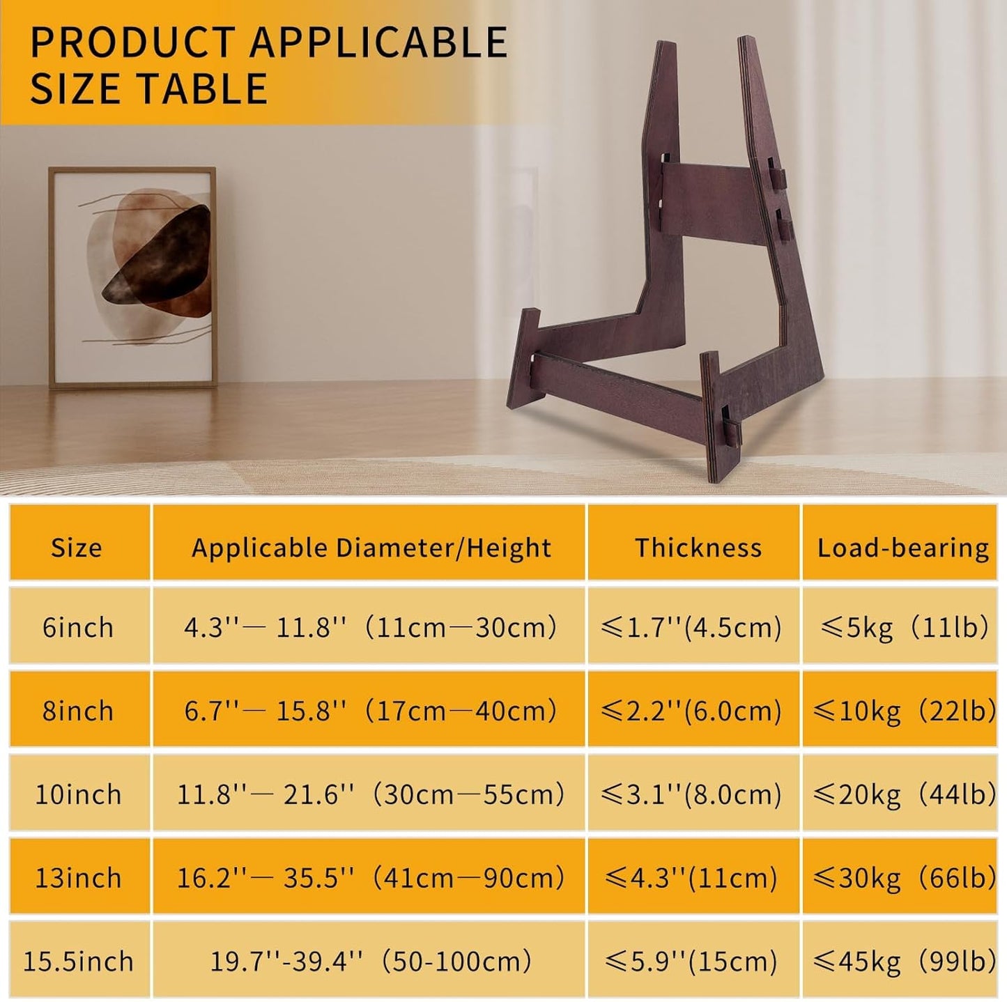 15.5 Inch Large Plate Stands for Display, Wooden Picture Frame Stand, Decorative Easel Holder for Plates, Bowl, Plaque, Pictures, Books (1 Pack )