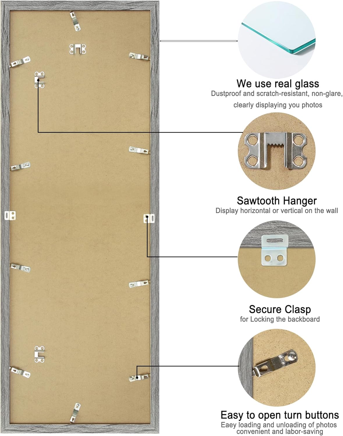 12x36 Picture Frame 2 Packs, Real Glass and Grey Wood Frame, Display Collage Pictures Twelve 4x6 With Mat or Pennant 12 x 36 Without Mat - Horizontal or Vertical Wall Mounting