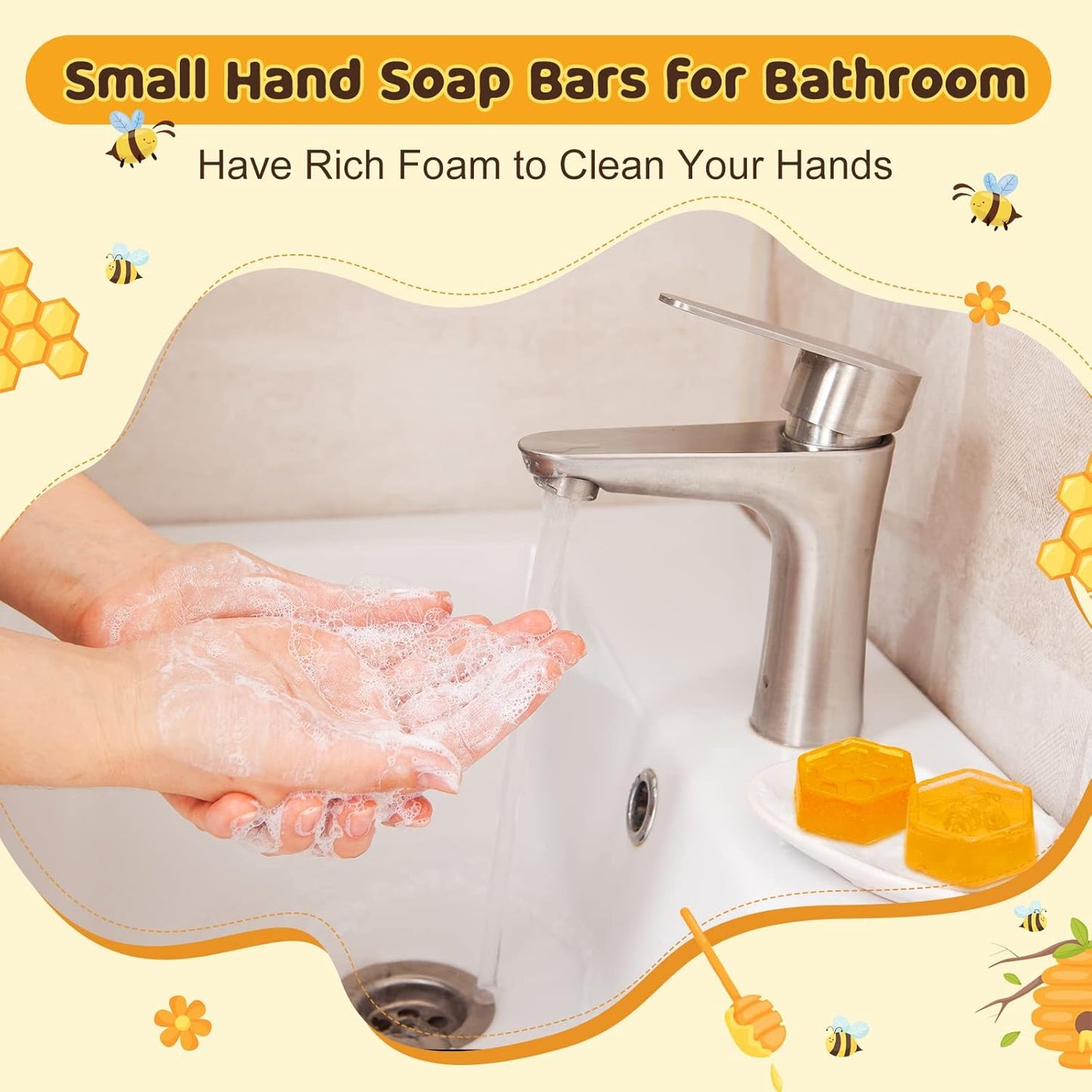 100 Set Baby Shower Favors Bee Party Favors Including Honeycomb Soap with Thank You Card Gift Honey Soap for Guest Gender Reveal Honey Gift Birthday Party Decorations (Yellow)