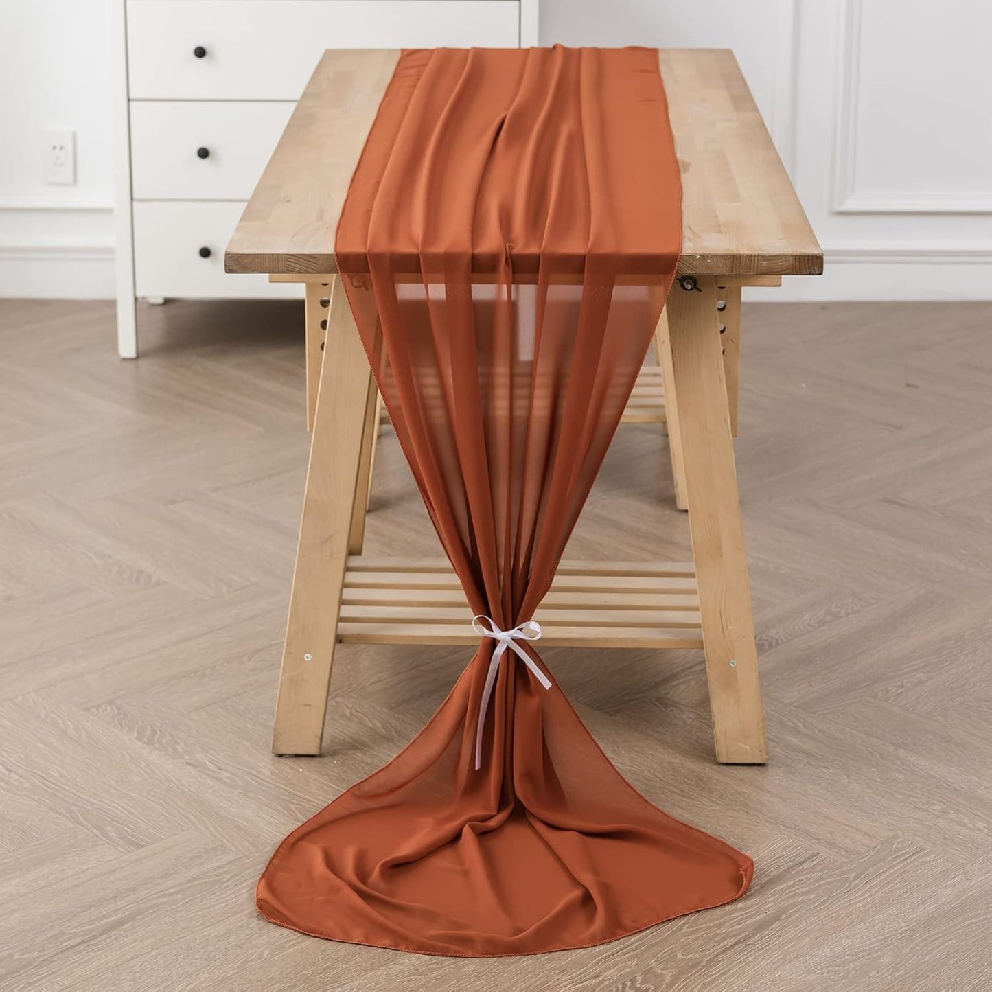 1Pack 9ft Chiffon Table Runner 14x108 Inch Sheer Romantic Table Runner for Wedding Birthday Party Bridal Shower Outdoor Decoration-Rust