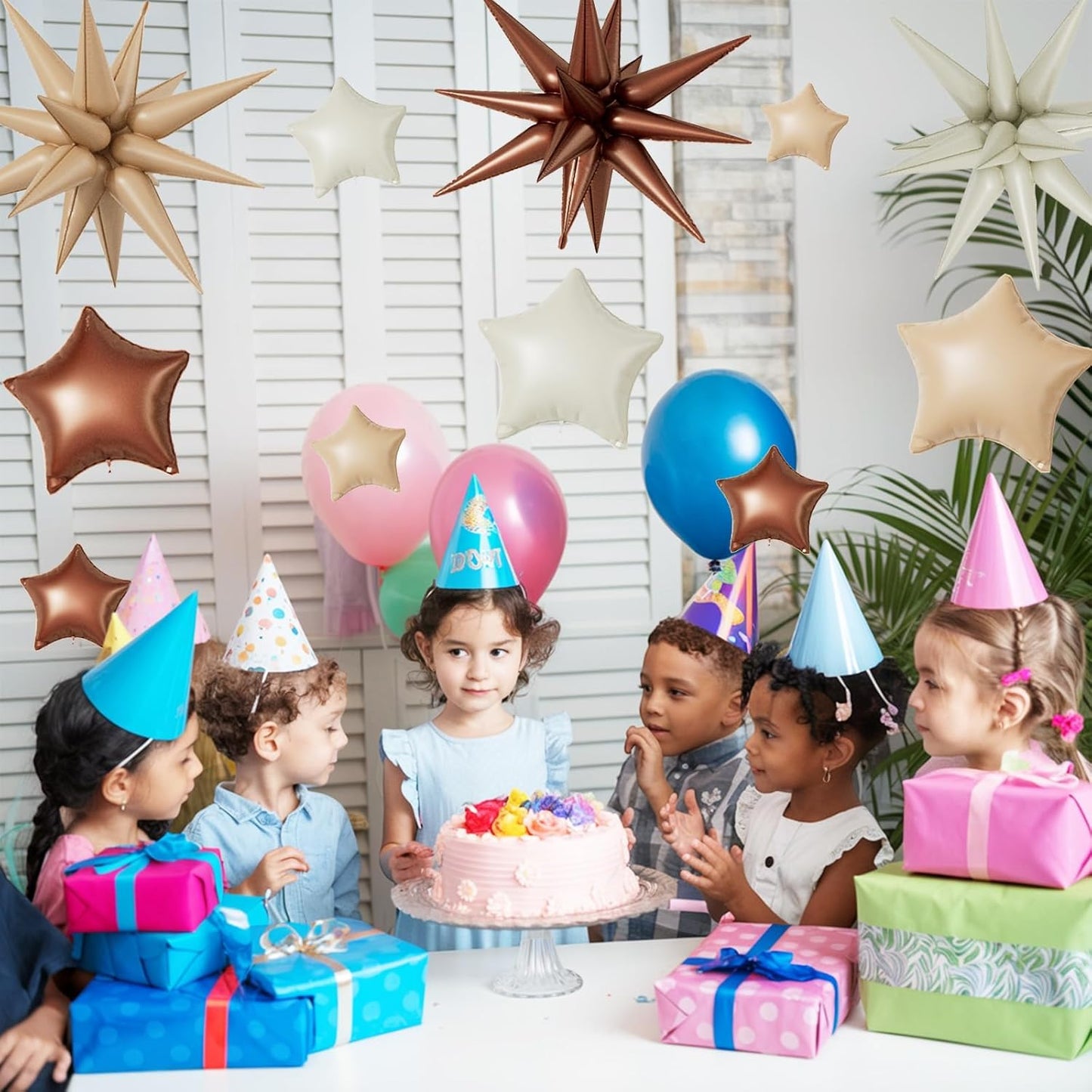 16 Pcs Cream Caramel Brown Star Balloons,22/18/10 Inch Foil Neutral Balloons, Balloon for Kids Girl Boy Birthday Boho Wedding Bridal Baby Shower Party Decorations