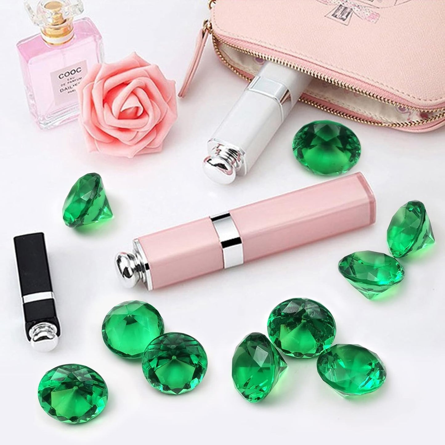 100 pcs Acrylic Diamond Gems, Green Acrylic Diamonds 1 Inch Faux Diamonds Large Acrylic Diamond Vase Filler Fake Diamonds Decor for Party, Event, Wedding, Arts & Crafts, Birthday Decorations