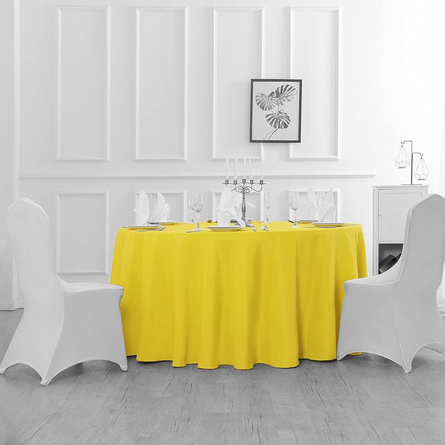 120 inch Round Tablecloth Washable Polyester Table Cloth Decorative Table Cover for Wedding Party Dining Banquet(120 inch,Yellow)
