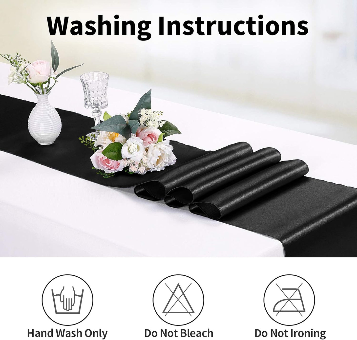 10-Pack Satin Table Runner Black 12 x 108 inches Long, Table Runners for Wedding, Birthday Parties, Banquets Decorations(10 Pack, 12x108 Inch, Black)