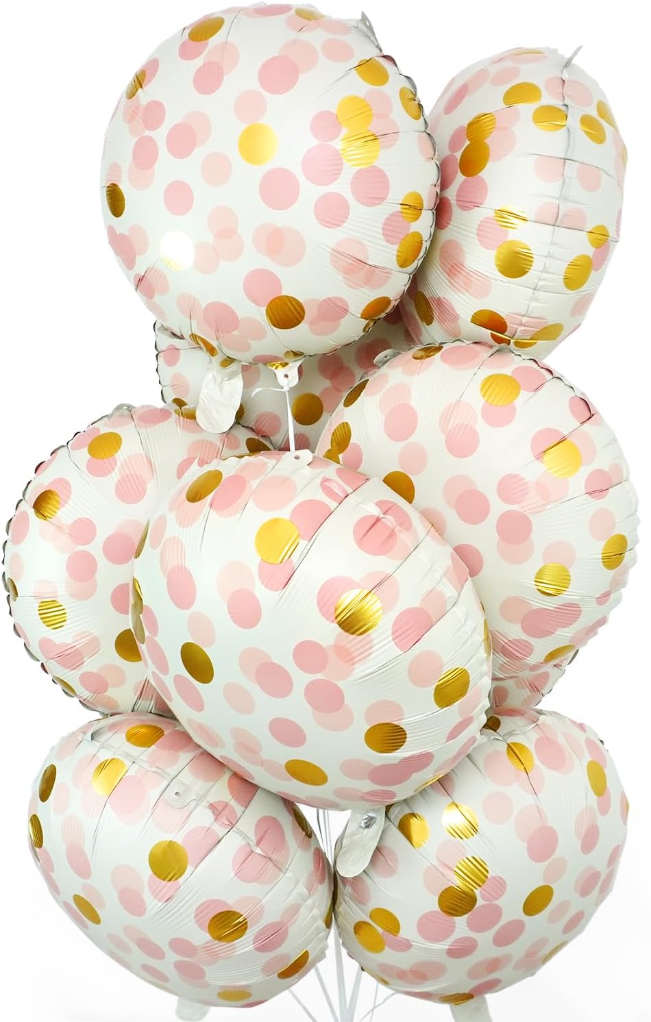 10 Pcs Pink Polka Dot Foil Balloons, 18" Foil Round Balloons with Pink Gold Dots, Helium-Friendly Foil Balloons for Women Girls Birthday Decor, Baby Showers, Bridal Shower, Bachelorette Party, Wedding