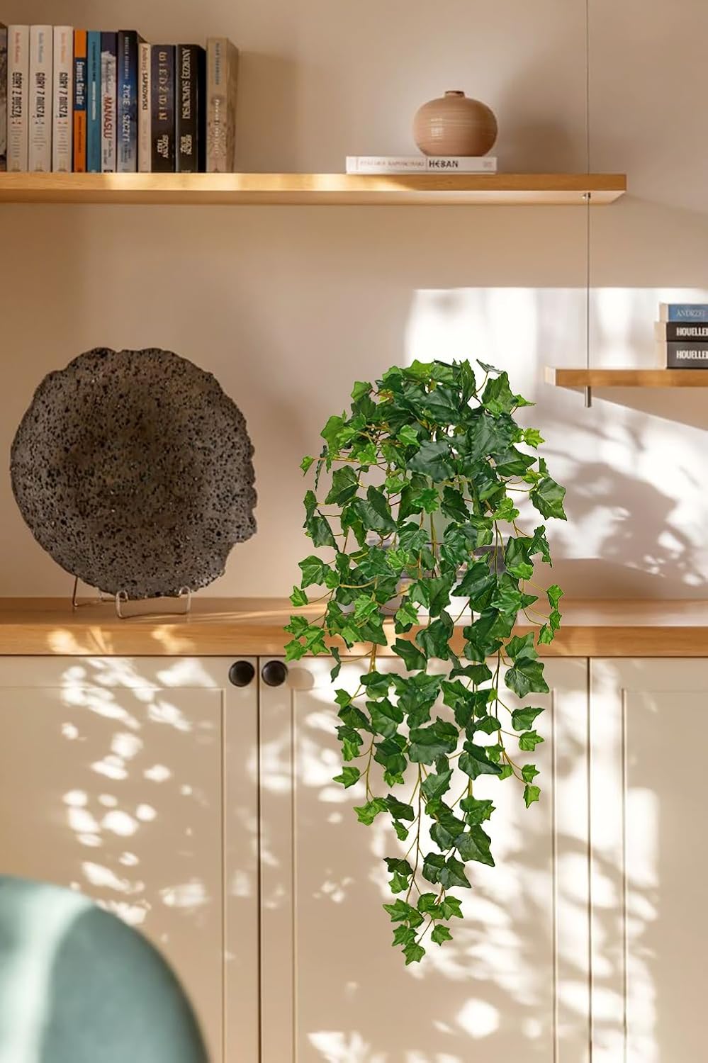 Hollyone Artificial Hanging Plants Potted 31.4" Fake Ivy Vine Faux Ivy Leaves Hanging Greenery Plant in White Pot for Home Indoor Wall House Room Patio Shelf Office Decor