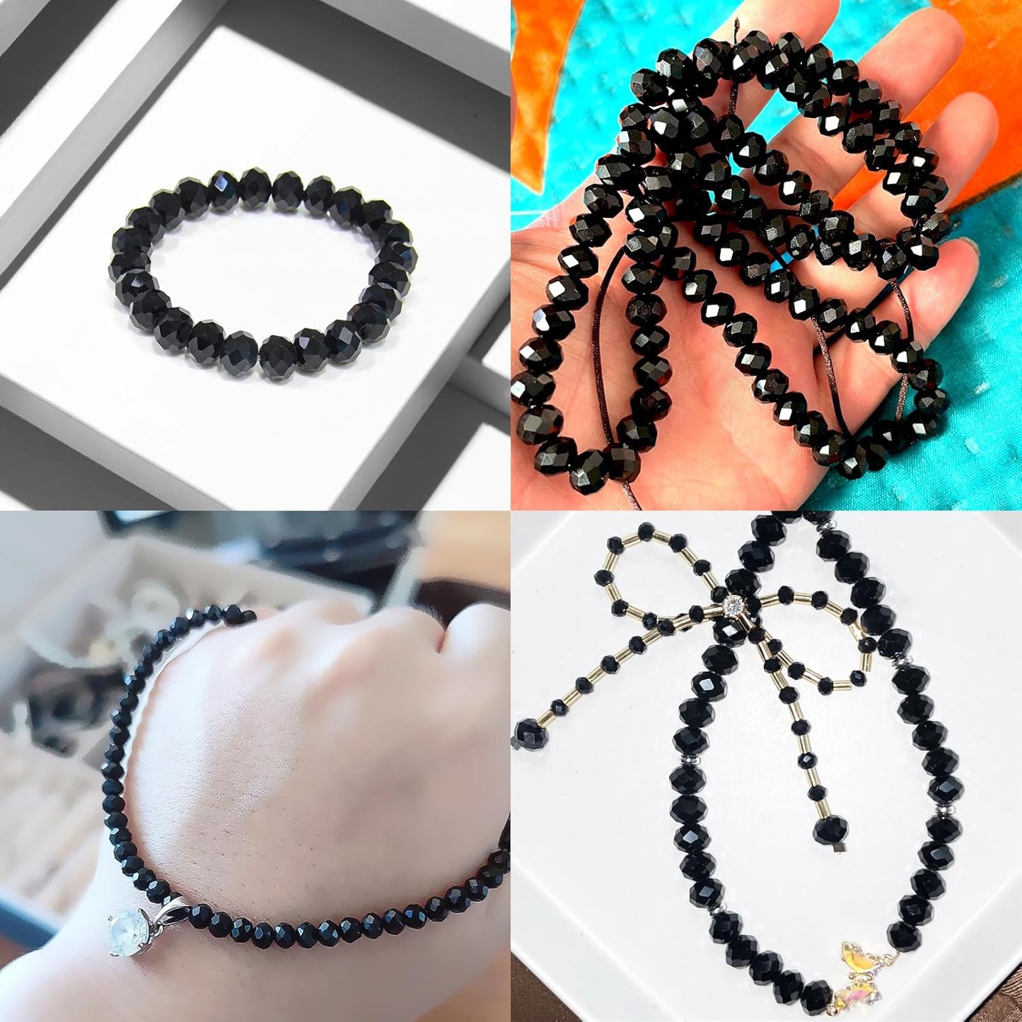 1200Pcs 4mm Crystal Glass Beads for Jewelry Making Beads for Bracelets Necklace Pendants Making Supplies(Black)