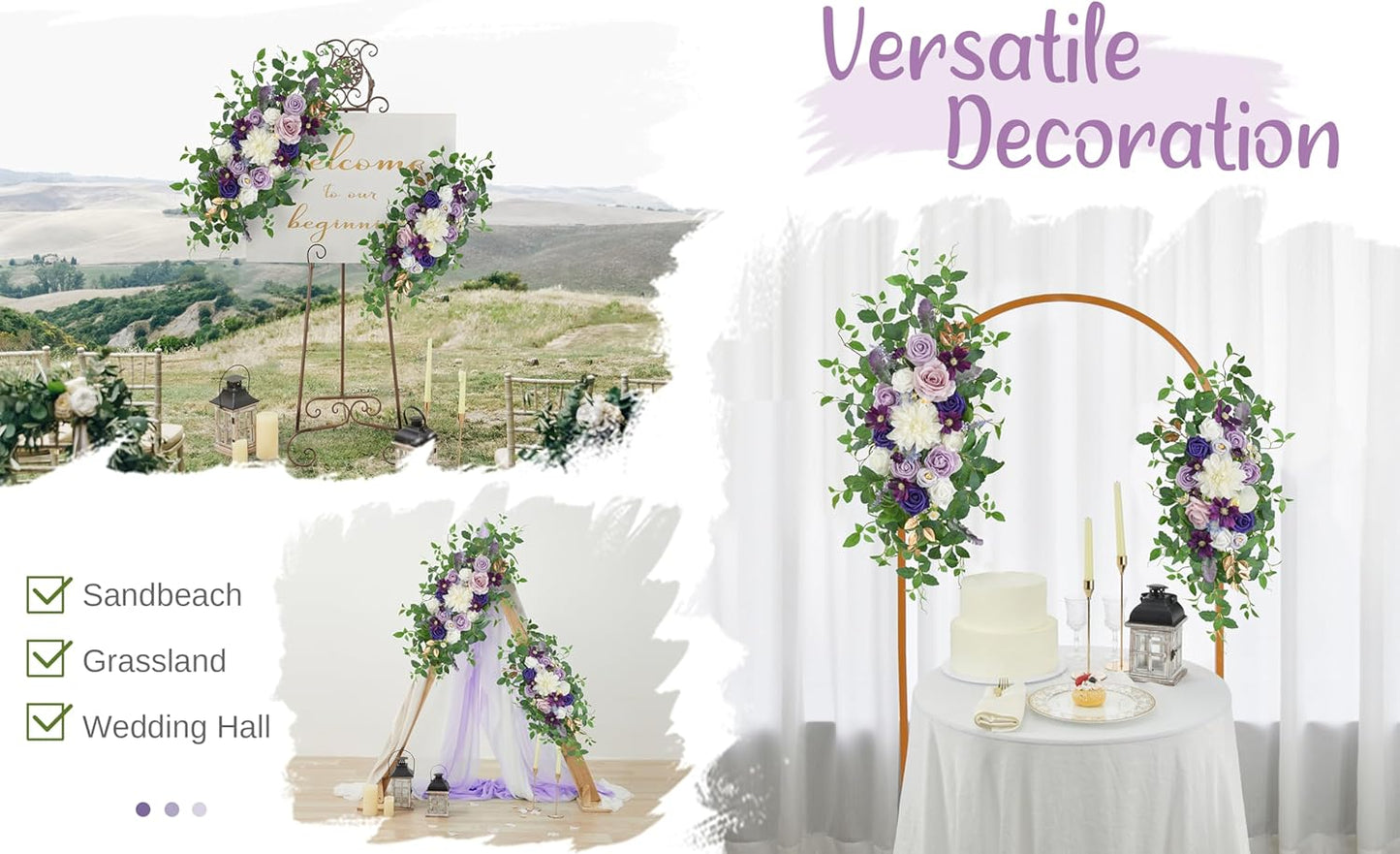Wedding Arch Flower Kit of 2 - Artificial Flower Swag Wedding Welcome Sign Decorative Floral Swags for Wedding Reception Ceremony Signs Wedding Chair Ceremony Floral Decor (Lilac & Ivory)