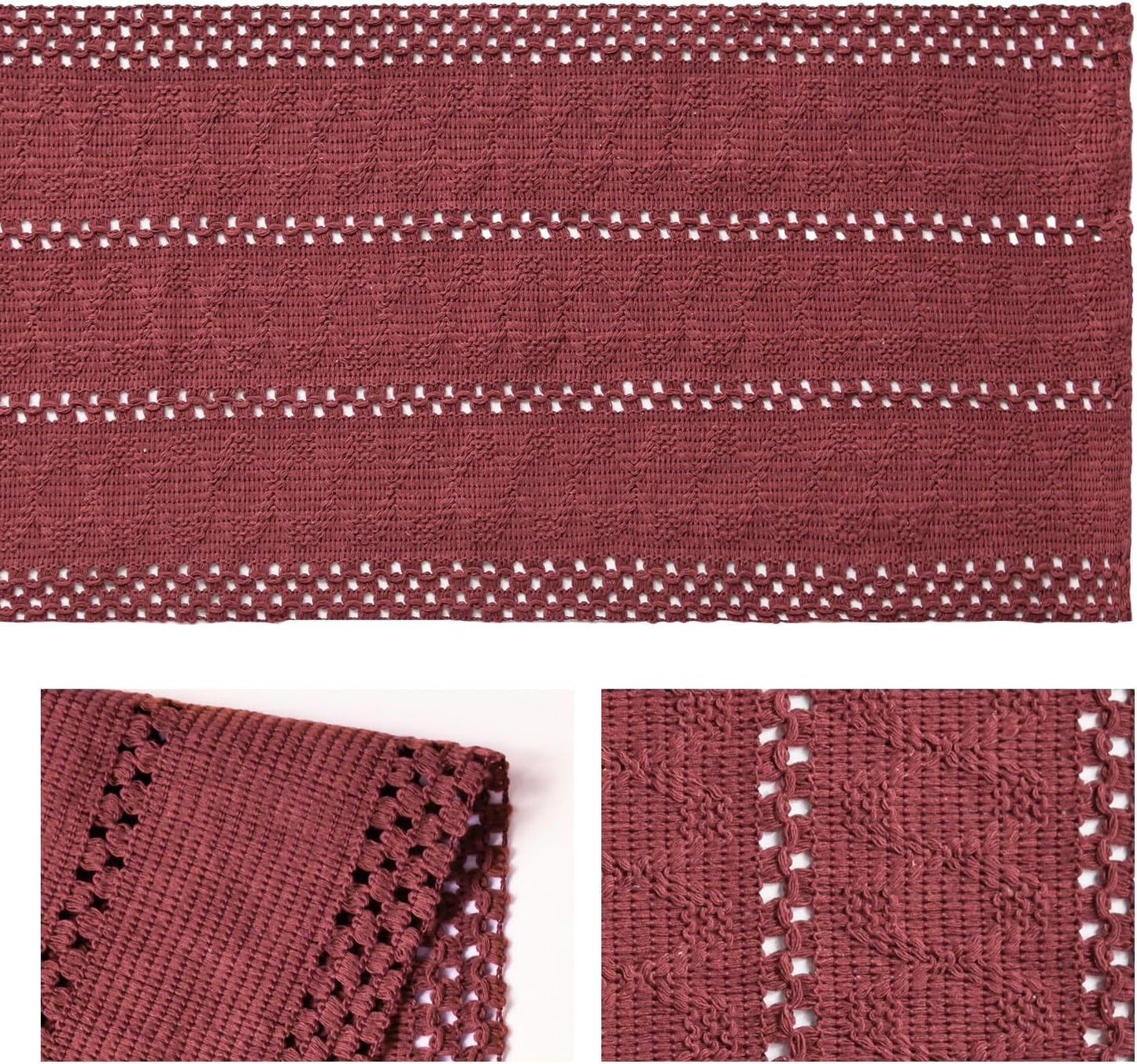 Artoid Mode Red Farmhouse Woven Rustic Hollow Table Runner, Seasonal Holiday Hollow Kitchen Dining Table Decoration for Home Party Decor 12x72 Inch