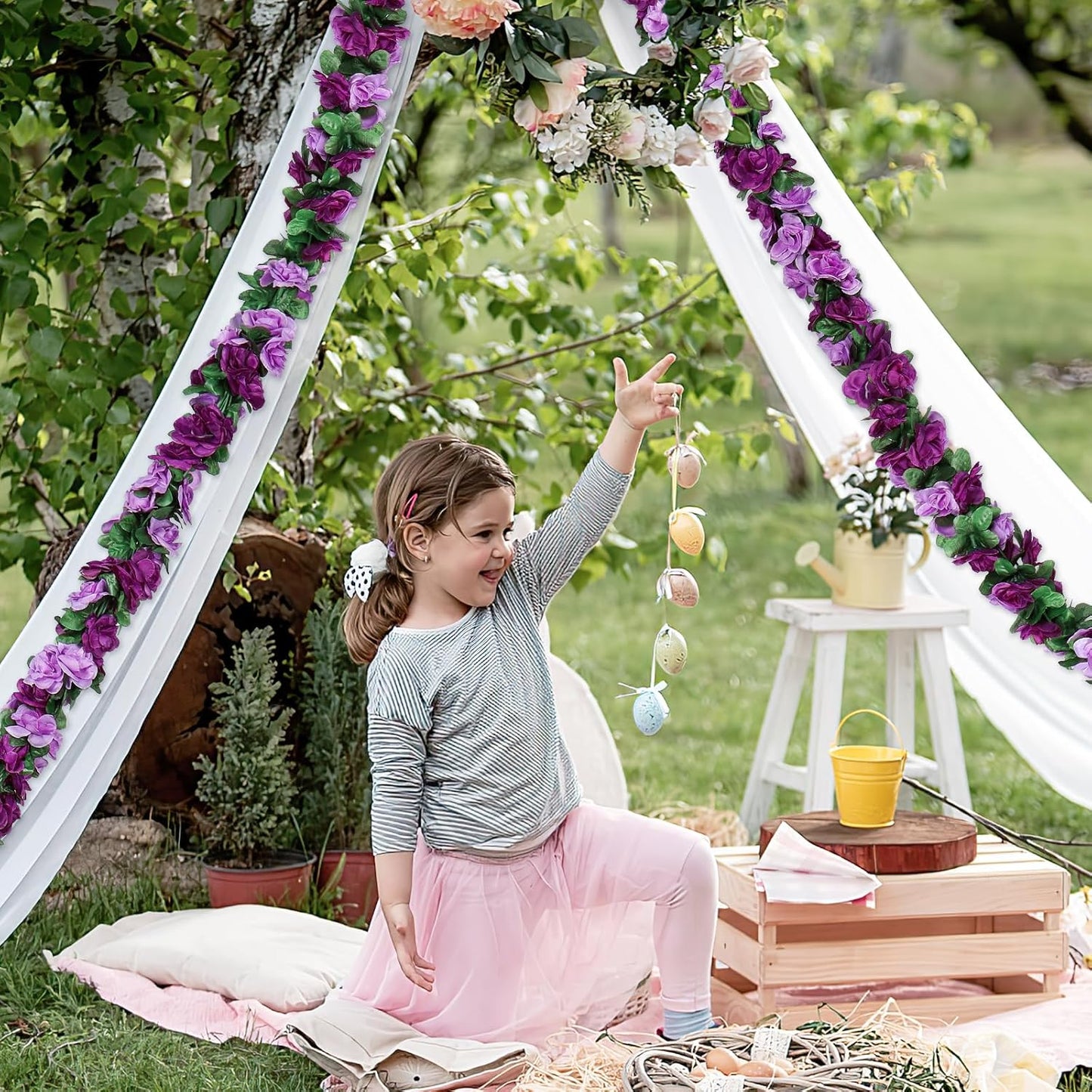 KHOYIME 9 Pack 72 FT Artificial Flower Garland, Fake Purple Roses Vines Silk Flowers Faux Plastic Outdoor Hanging Floral Ivy Garland Decoration for Wedding Arch Bedroom Home Wall Backdrop Room Decor