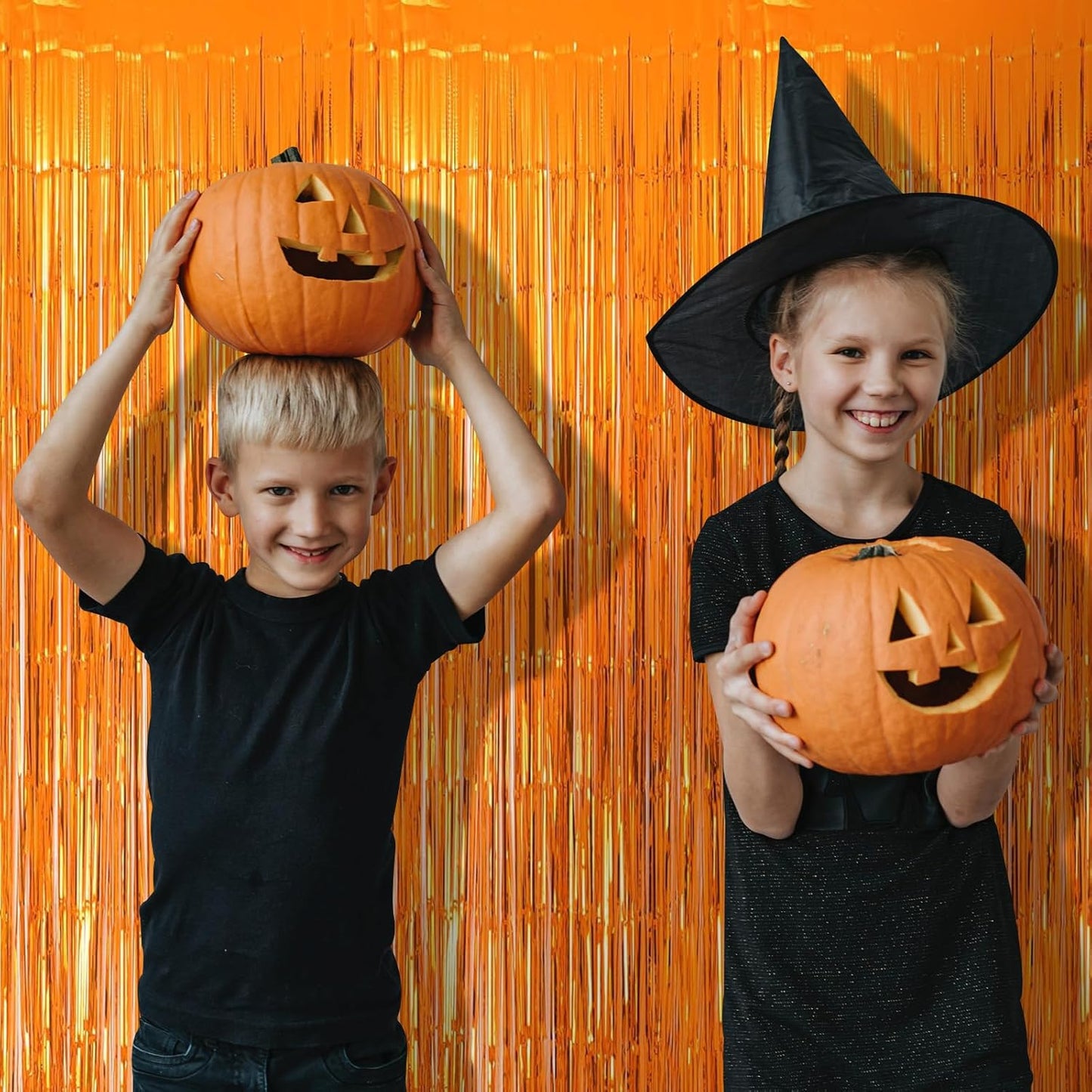 10 Pack Orange Backdrop Curtain 3.2ft x 8.2ft Metallic Tinsel Foil Fringe Curtains Photo Booth Background for Birthday Party Decoration Baby Shower Engagement Wedding Christmas Decoration (Orange)