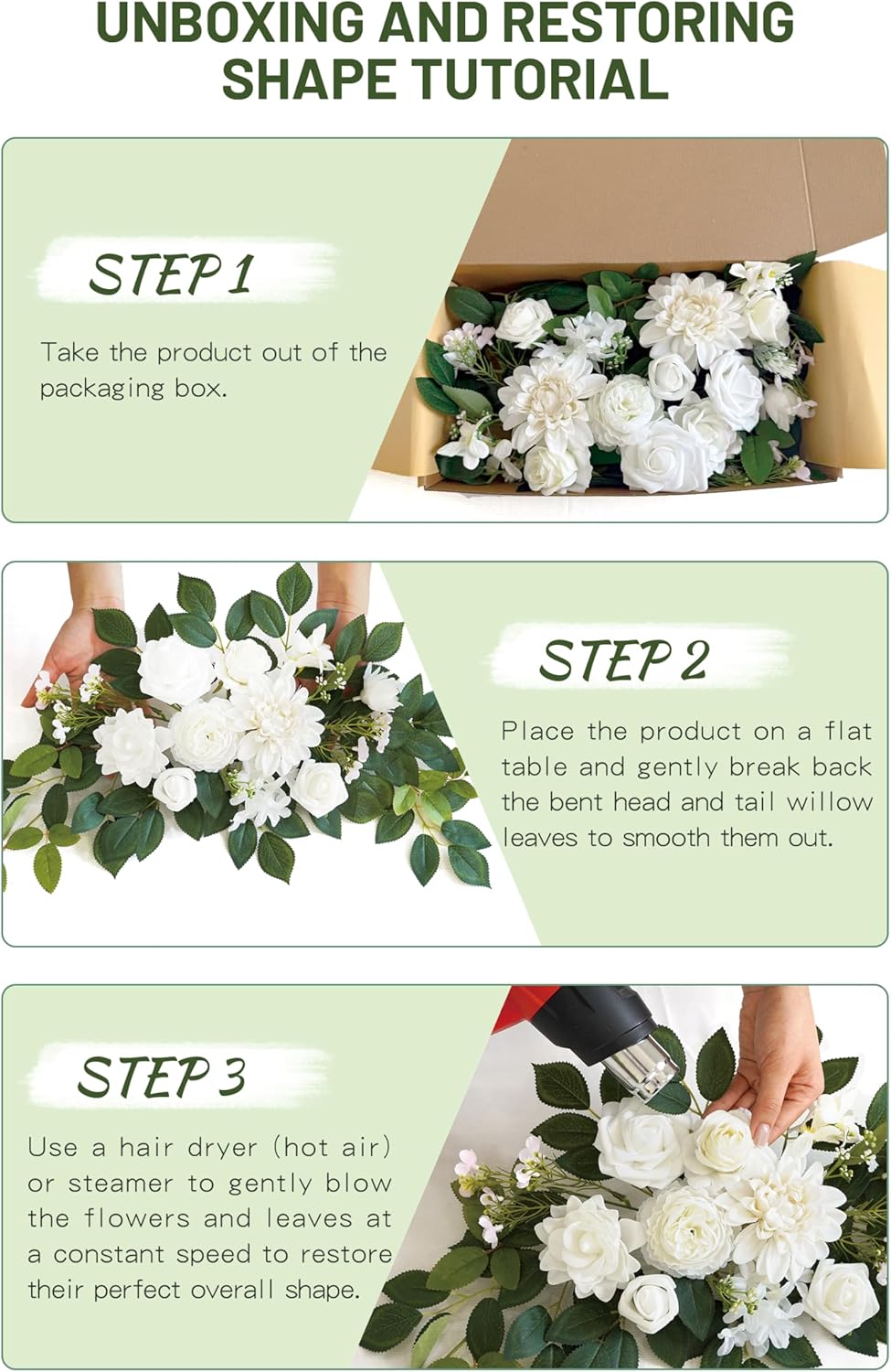 Wedding decor (pack of 2) Welcome Sign Flower Backdrop Garland For Ceremony Reception Wall Easel Home Decoration Entryway Faux Outdoor Board Head Table Decor (White)