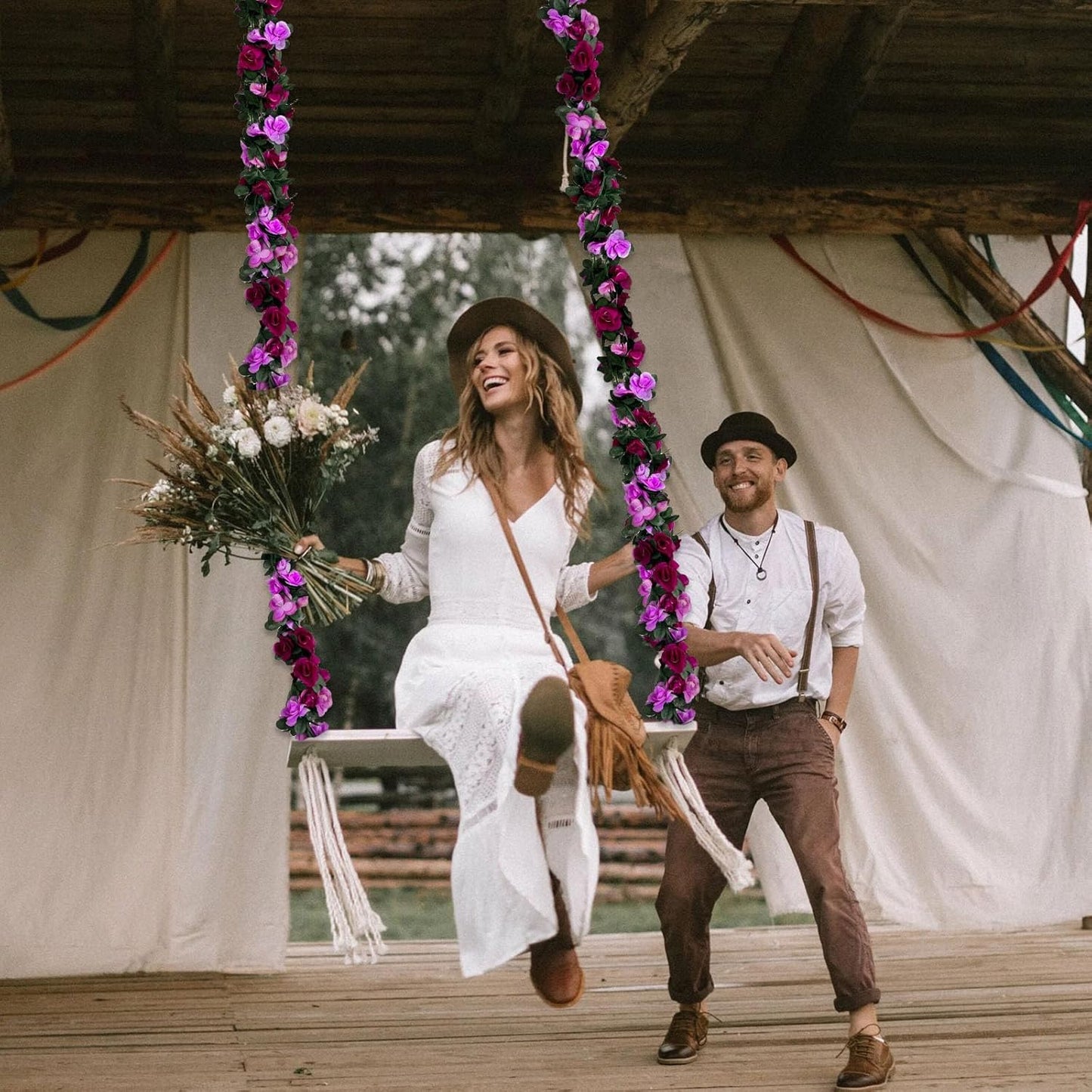 8Pcs 63Ft Purple Rose Garland, Fake Rose Hanging Flowers, Artificial Flower Vine, Hanging Floral Vine Garland for Wedding, Birthday Party, Wall Arch, Halloween, Christmas Garden Backdrop Decor