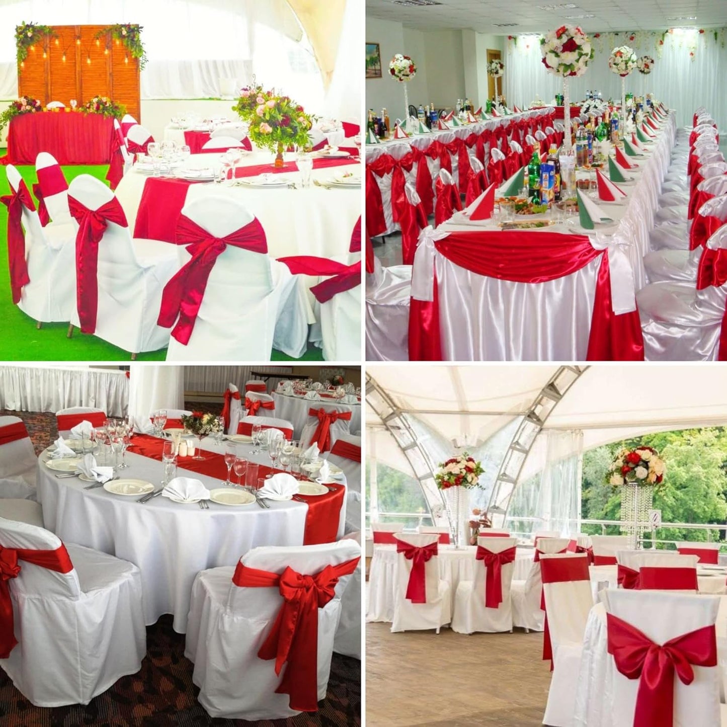 100 PCS Satin Chair Sashes Decorative Bows Satin Chair Sashes Ties Back Ribbon Bows Chairs Cover Band for Wedding Party Events Ceremony Reception Banquet Christmas Chair Cover Decor(7 x 108 inch,Red)