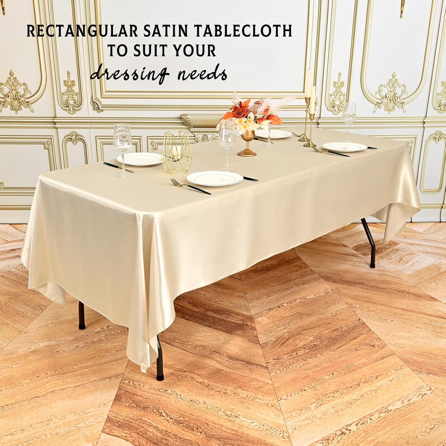 10 Packs Satin Tablecloth 57 x 108 Inch Champagne Rectangular Table Cloth Silk Tablecloth Smooth Fabric Overlay Satin Table Cover Decoration for Wedding Party Banquet Events