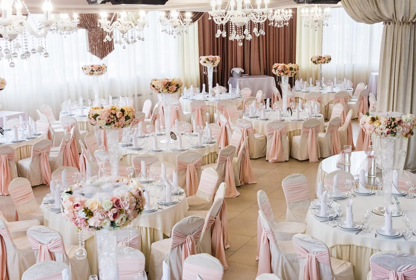 100 PCS Satin Chair Sashes Decorative Bow Chair Ribbon Bows Chairs Cover Band Back Sashes Ties for Wedding Party Ceremony Reception Events Banquet Restaurant Home Kitchen Decor(7 x108 inch,Rose Gold)