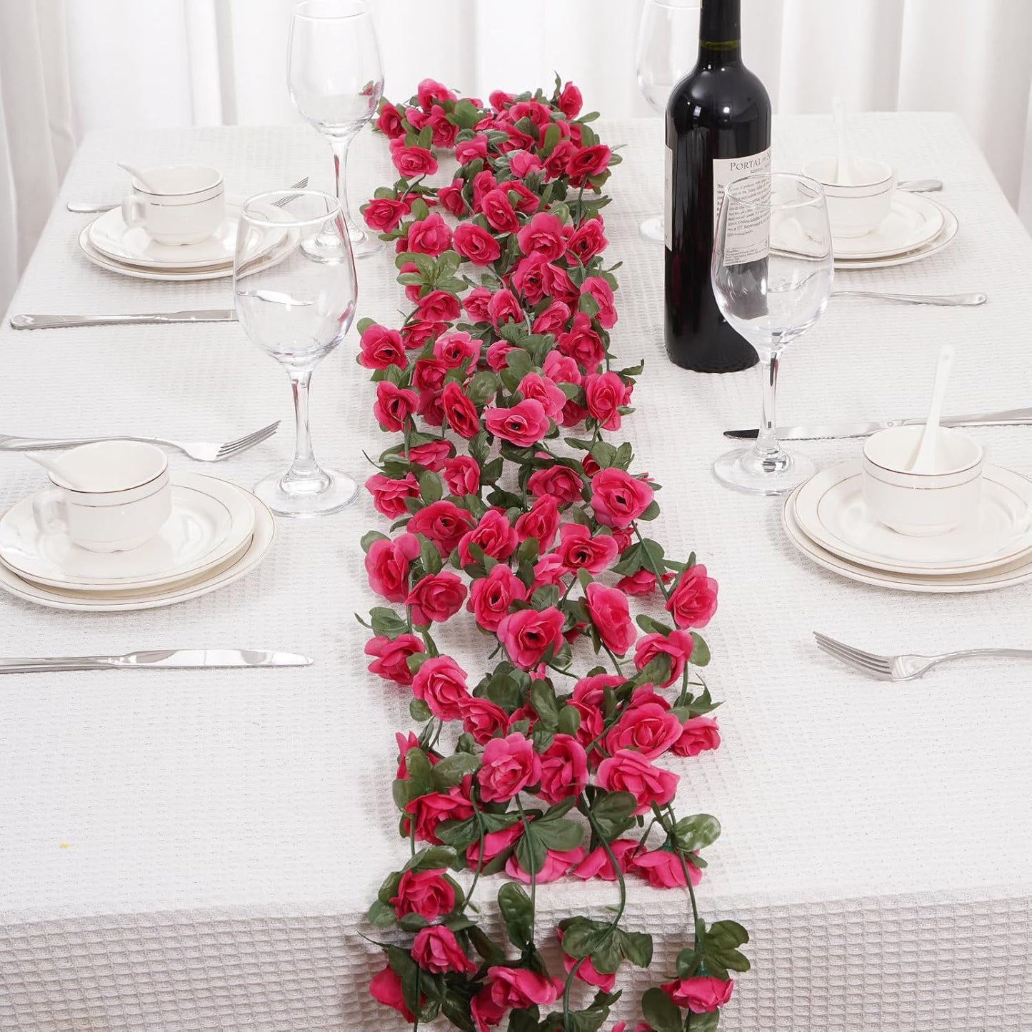 5 Pcs 41FT Flower Garland, Artificial Rose Garland Flowers Plants Fake Flower Hanging Rose Ivy, Birthday Party Valentine's Day Wedding Wall Arch Decor(Fuchsia)