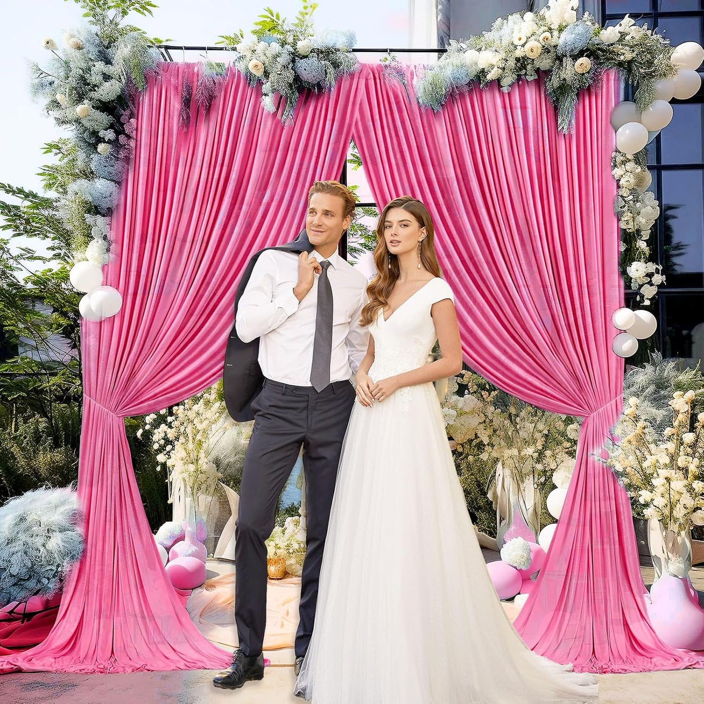 10 x 10 Feet Pink B Backdrop Curtain for Partie, Background Curtains for Photoshoot, Birthday, Wedding, Halloween, Thanksgiving, Christmas Day, New Year Party Decorations 5Ft x 10Ft, 2 Panels