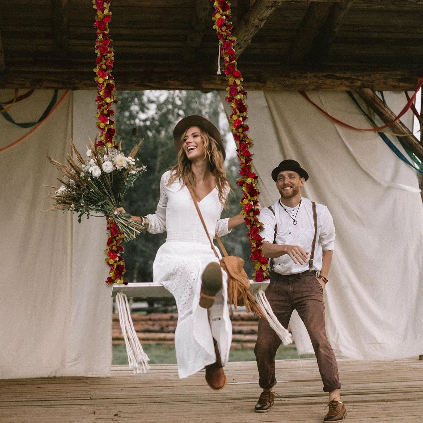 8Pcs 63Ft Burgundy Rose Garland, Fake Rose Hanging Flowers, Artificial Flower Vine, Hanging Floral Vine Garland for Wedding, Birthday Party, Wall Arch, Halloween, Christmas Garden Backdrop Decor