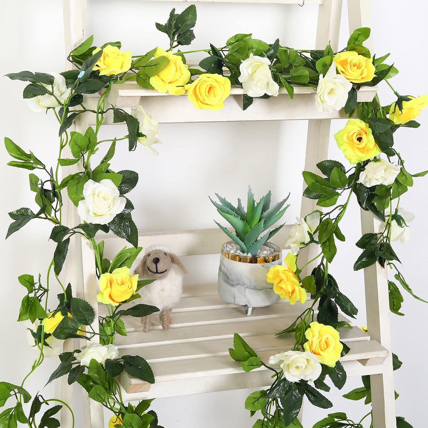 JUSTOYOU 2 Pack (15.8FT) Fake Rose Garland, Artificial Rose Vines Flowers Hanging Silk Rose Vine Wedding Home Backdrop Party Arch Arrangement Decoration