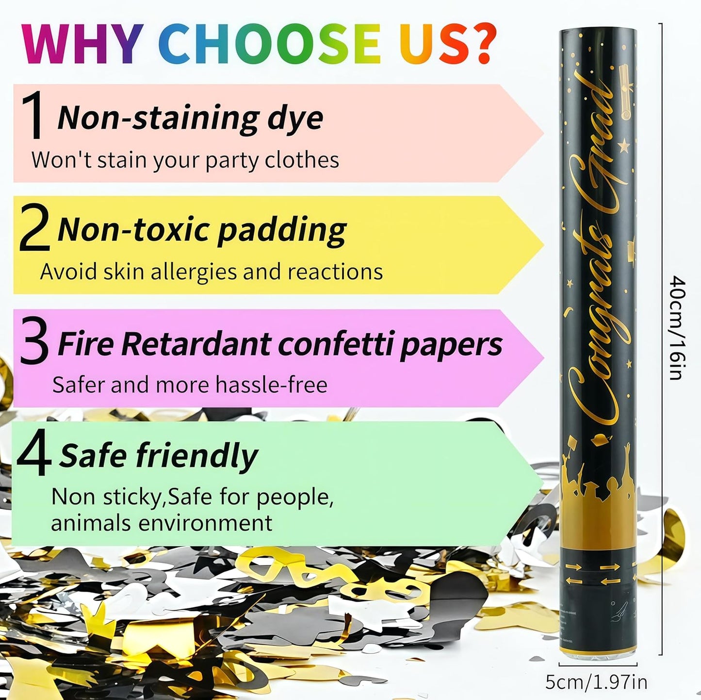 16 inch Graduation Confetti Poppers,Confettis Cannons Bulk with Diploma GRAD Star&Cap Design for Graduation Ceremony Party Favor Supplies,Class Toss Ceremony,Class of 2025 Confetti (2Pack)