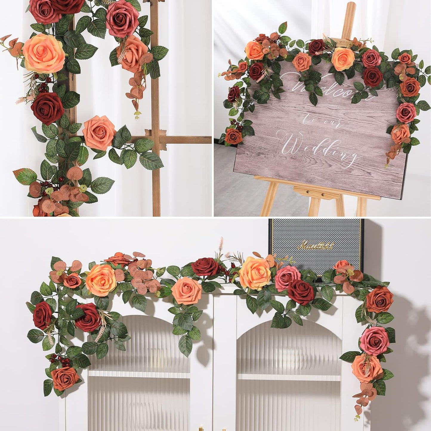 5FT Artificial Rose Flower Burgundy Fake Floral Garland for Wedding Ceremony Backdrop Arch Flowers Table Centerpieces Decorations