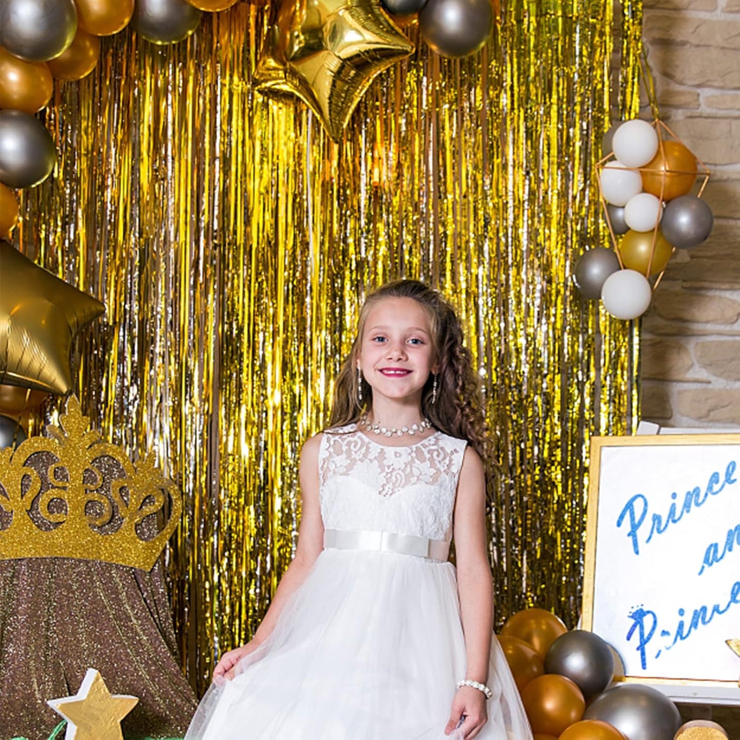 10 Pack Gold Fringe Curtain Backdrop Tinsel Streamers Birthday Party Decorations Christmas Photo Booth Backdrop Halloween New Year Graduation Baby Shower Theme Party Decorations