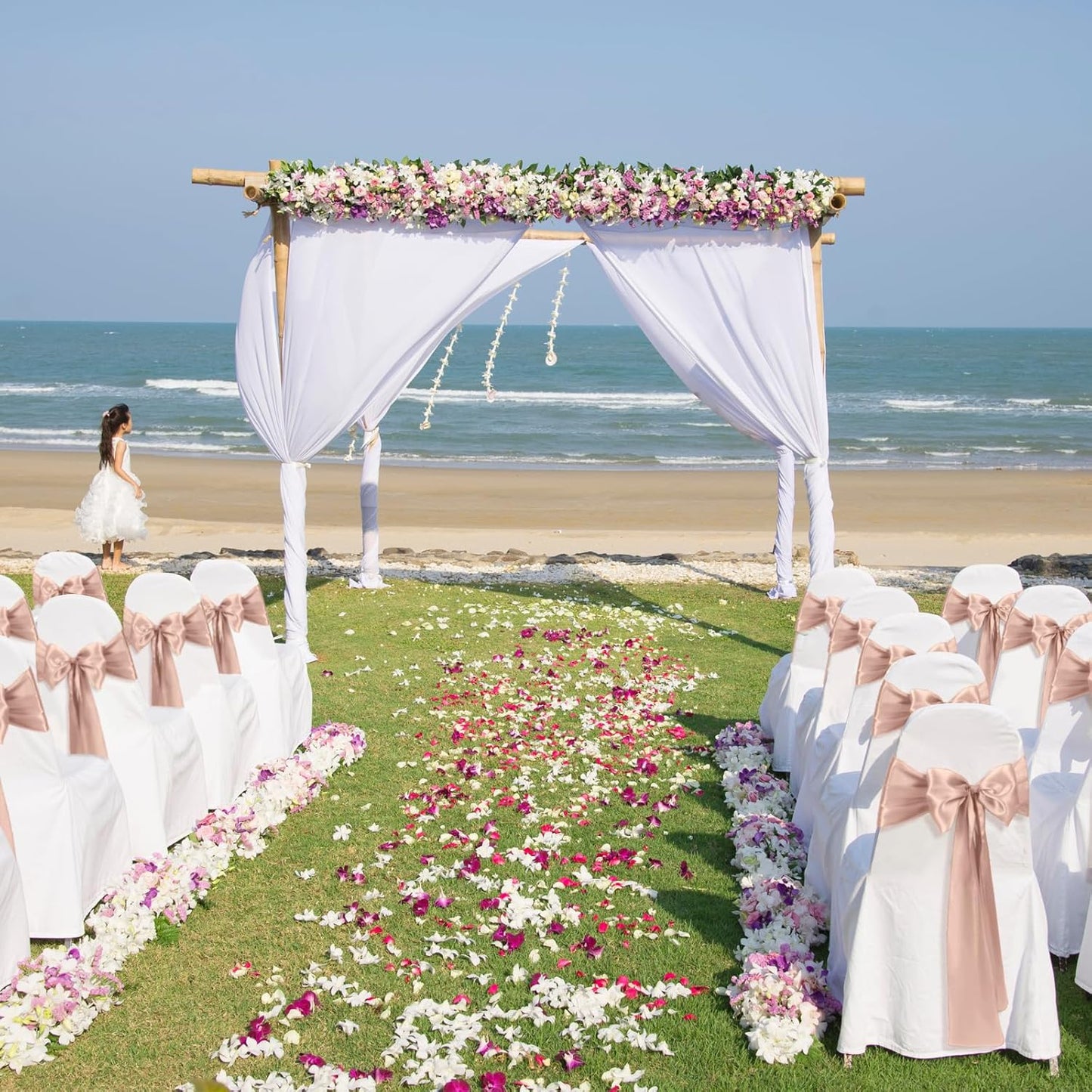 10 PCS Blush Pink Satin Chair Sashes Bows Universal Chair Ribbon Ties Back Sash for Wedding Party Reception Events Banquets Hotel Event Chair Cover Decoration (7x108 inch)