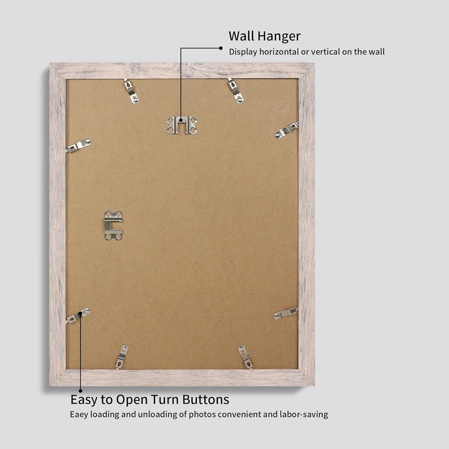 11x14 Picture Frame Set of 2 with Tempered Glass, Smoke Gray Frame Display 8x10 Picture with Mat or 11 x 14 Without Mat, Wooden Photo Frame for Horizontal or Vertical Wall Mount