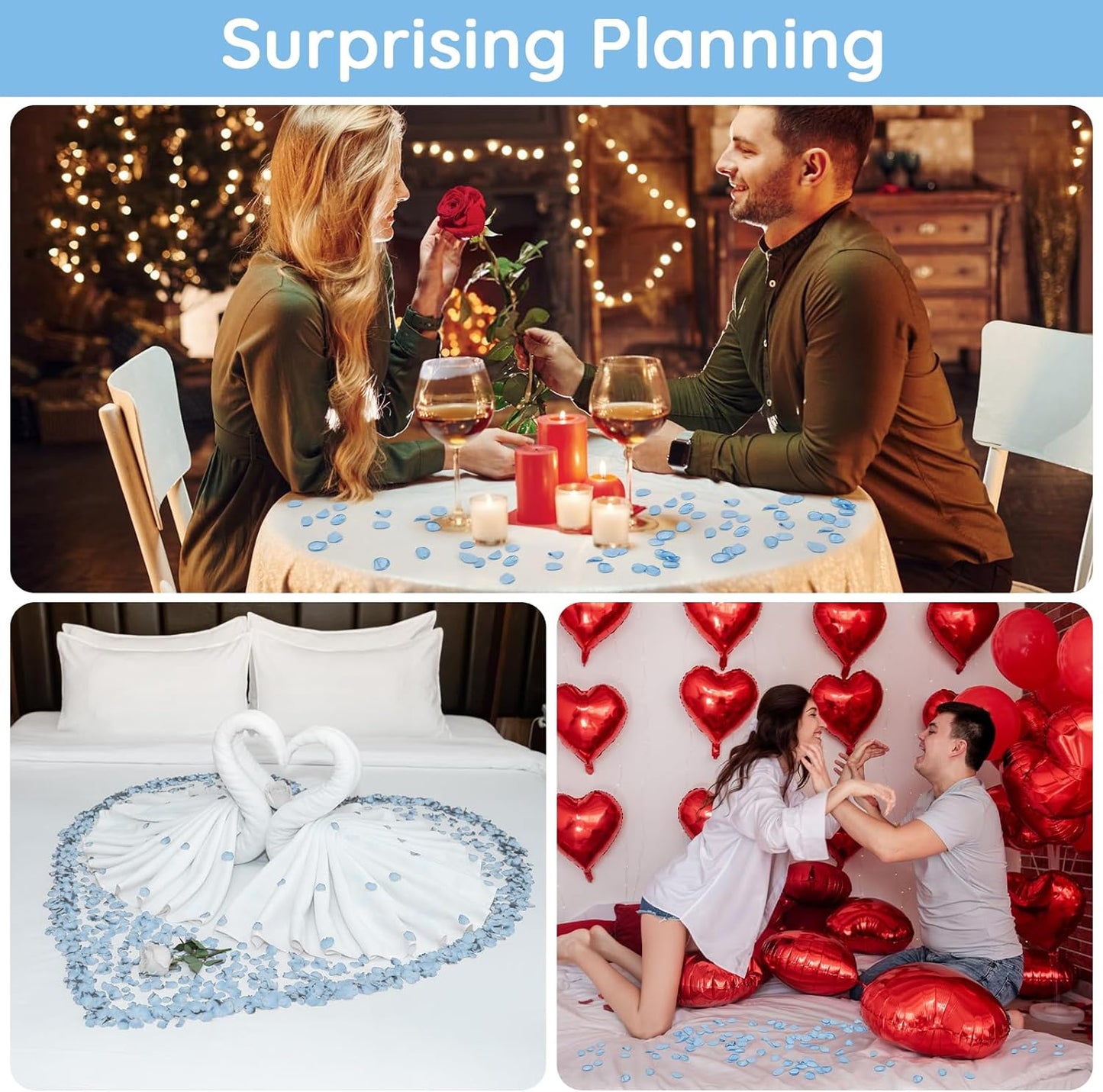 Suream Fake Flower Petals, 300 Pieces Silk Rose Petals Wedding Aisle Scatter Flower Petals for Valentine's Day Engagement Party Dinner Event Bridal Shower(Blue)