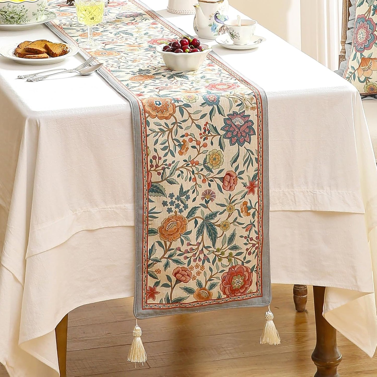 Farmhouse Floral Cloth Runner for Table,Decorative Linen 71 Inches Long Table Runners,Decor Tabletop for Kitchen,Dining,Tea Party,Home,Christmas,12"*71"