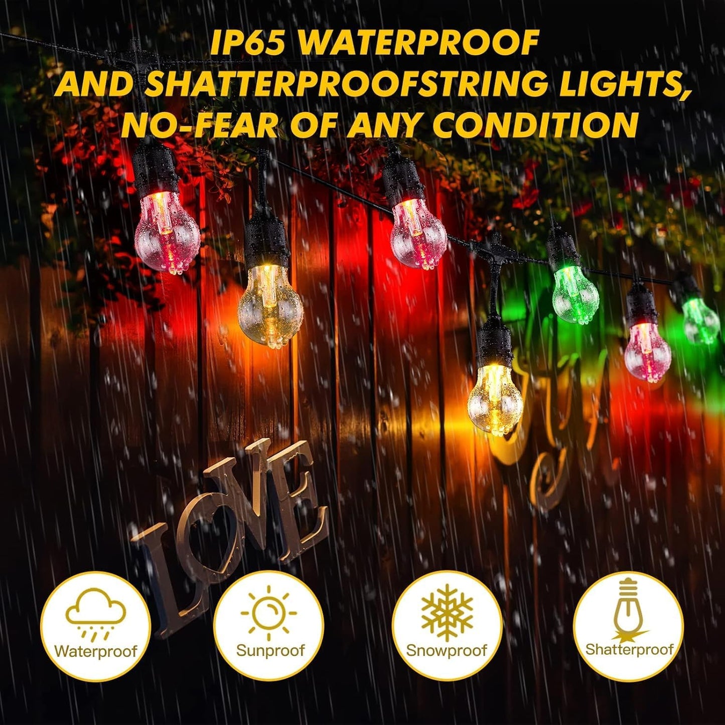 144FT Solar Outdoor String Lights, 45 Shatterproof E26 Edison LED Bulbs, IP65 Waterproof Dimmable RGB Color Changing Patio Lights with 8 Modes & Remote for Garden, Cafe
