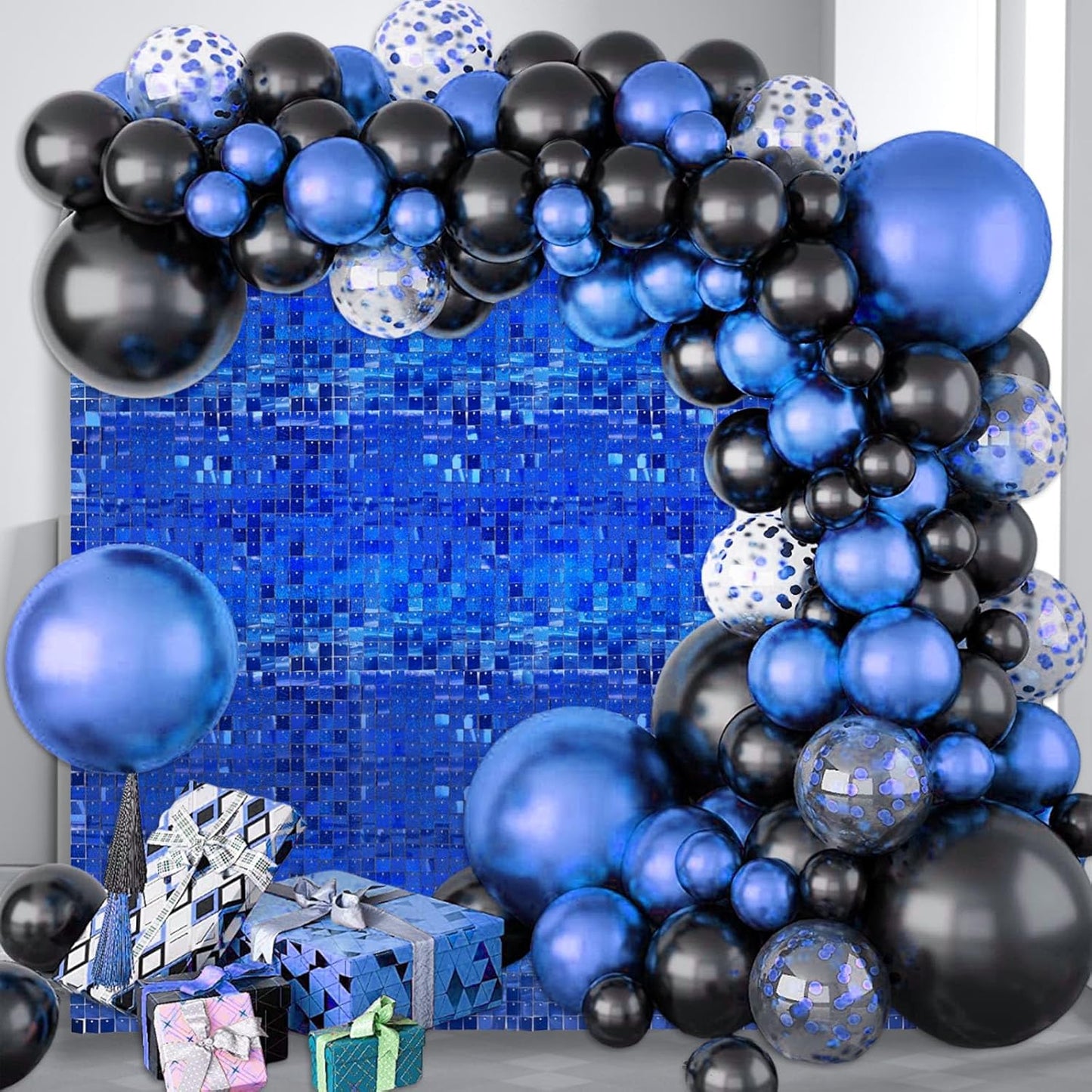 12PCS Royal blue Shimmer Wall Backdrop, Laser Square Sequin Photo Backdrops Panel, Glitter Wall Background for Birthdays, Weddings, Christmas, Engagements, Disco Bachelorette Party Decor (3FTx4FT)